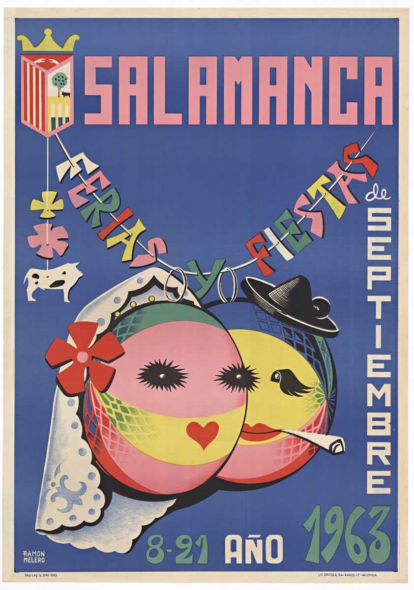 Ramon Melero Figurative Print - Original Salamanca Ferias y Fiestas vintage Spanish festival poster