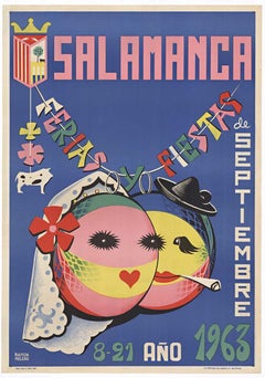 Original Salamanca Ferias y Fiestas vintage Spanish festival poster