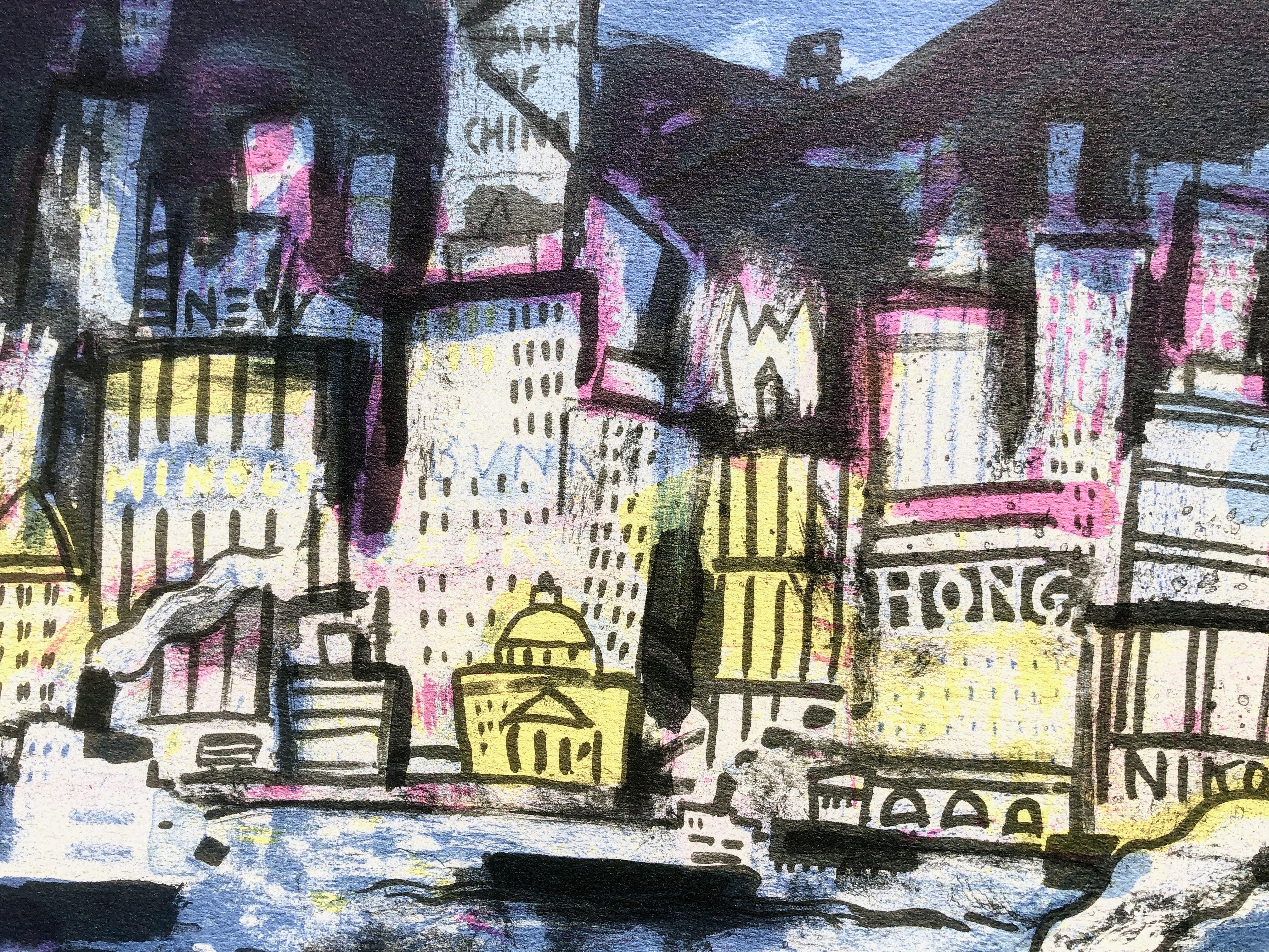 urbane Landschaftslithographie von Hongkong im Angebot 2