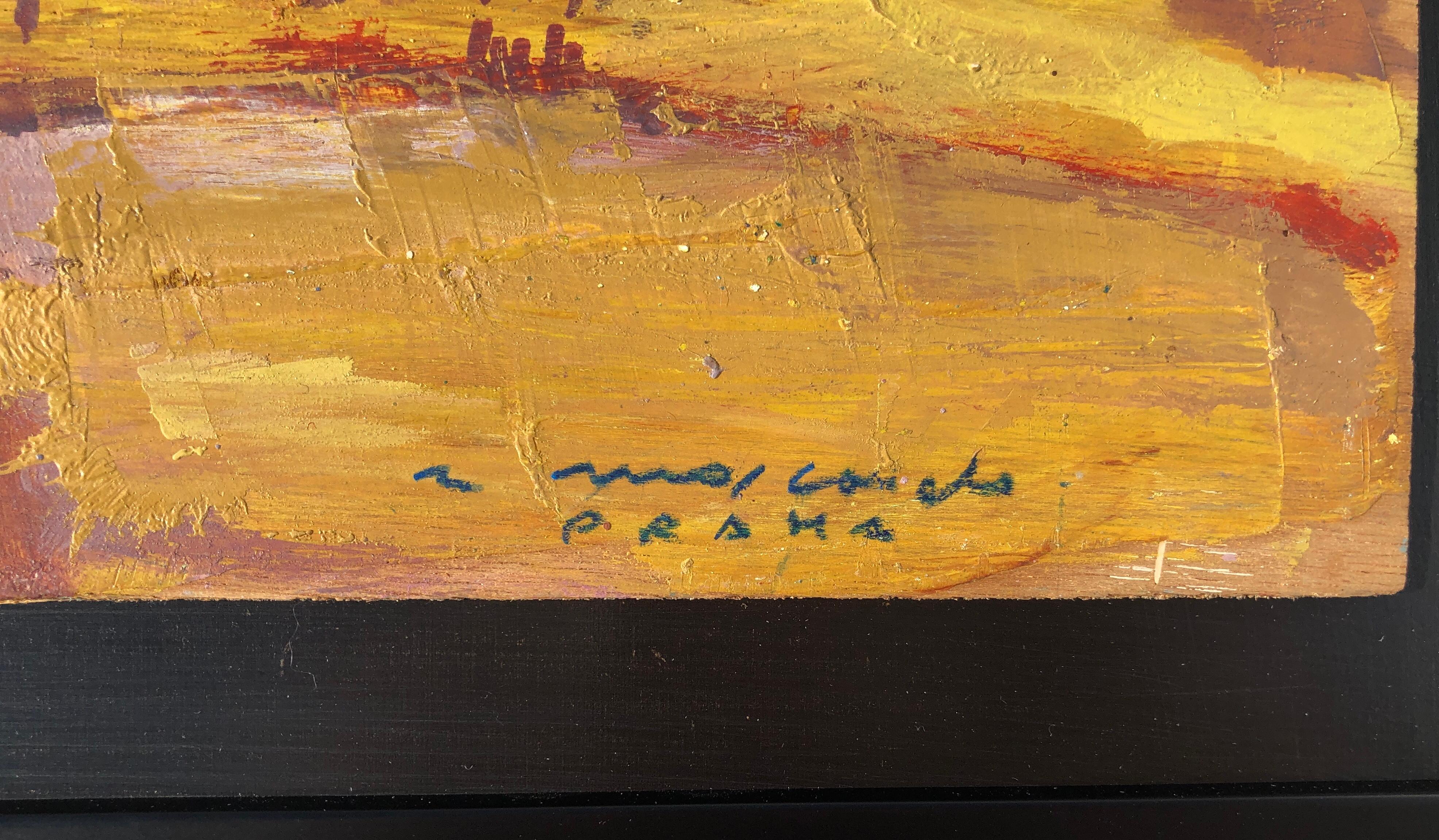 Prag, Tschechische Republik, fauvistische Stadtlandschaft, Öl auf Karton (Fauvismus), Painting, von Ramon Moscardo