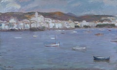 Cadaqués from the Bay oil on board painting spanish mediterranean seascape