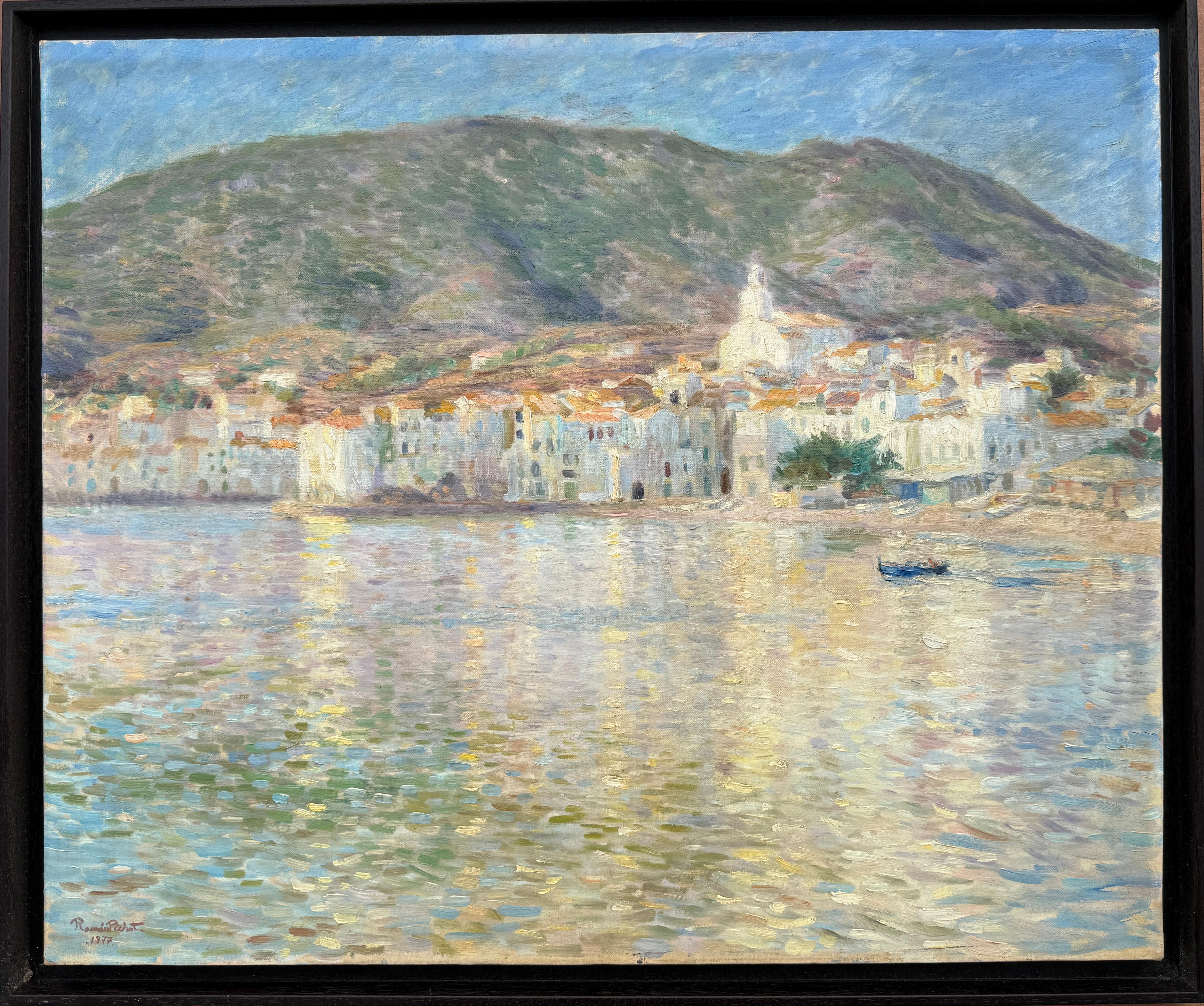 Cadaques in Calma olio su tela pittura mediterranea spagnola paesaggio marino arte - Painting di Ramon Pichot i Soler