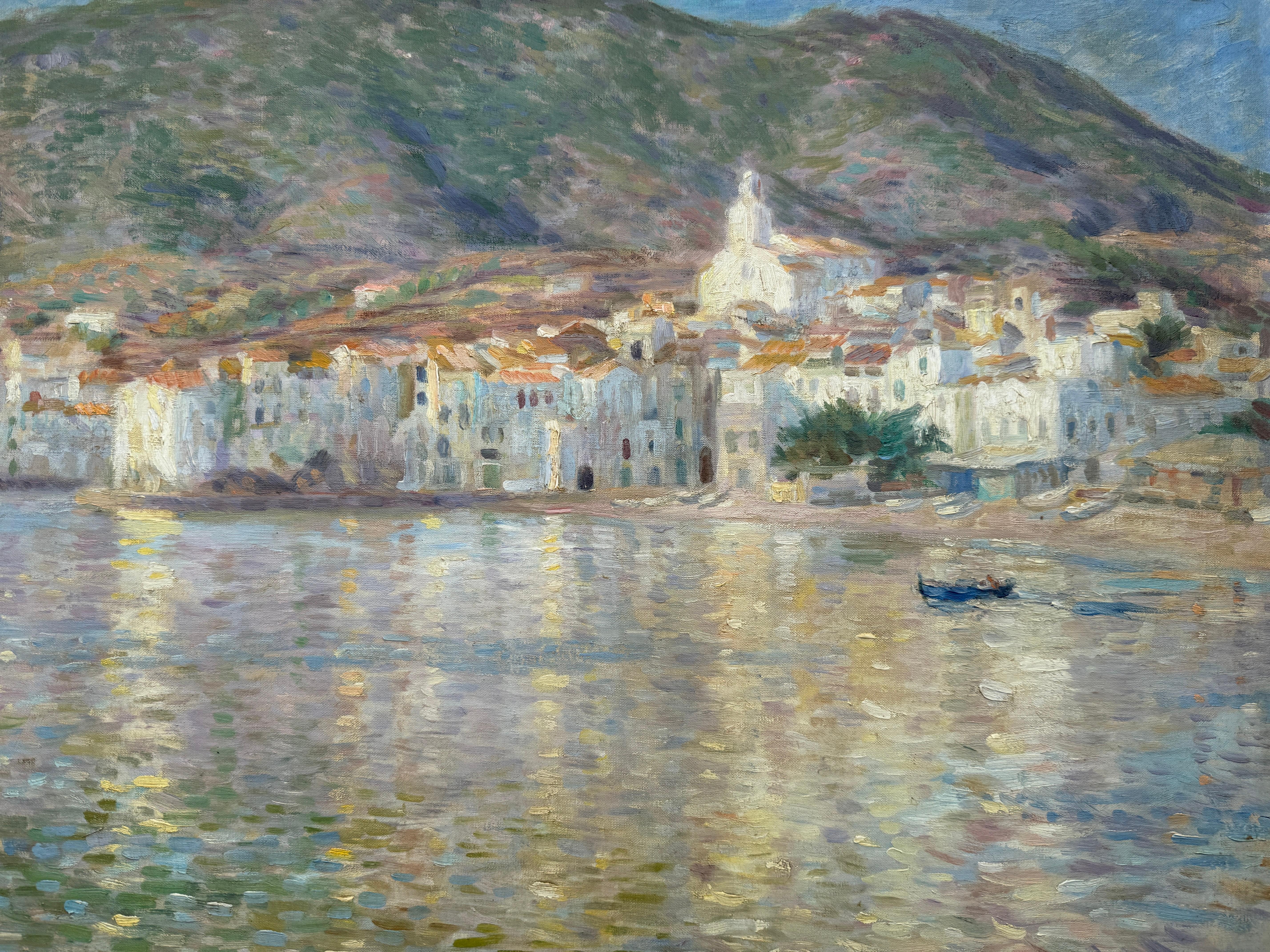 Cadaques in Calma olio su tela pittura mediterranea spagnola paesaggio marino arte in vendita 2