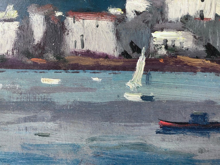 Cadaques Spain seascape oil on board painting Ramón Pichot - Gray Landscape Painting by Ramon Pichot i Soler