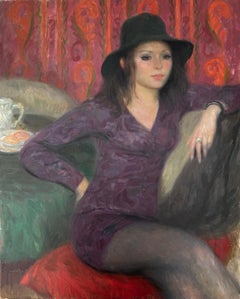 Claire – Large 20th Century Catalan Female Portrait, Seated Woman Interior Oil