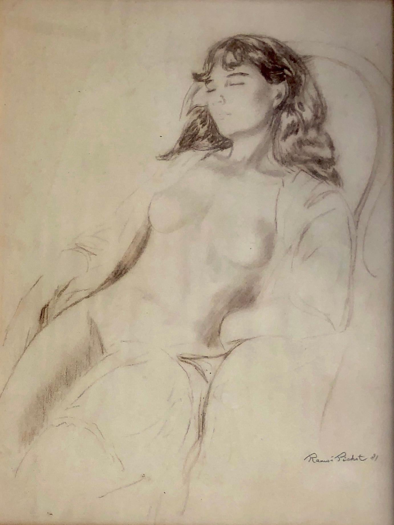 Ramon Pichot i Soler Figurative Painting - Nude woman pencil drawing Ramón Pichot