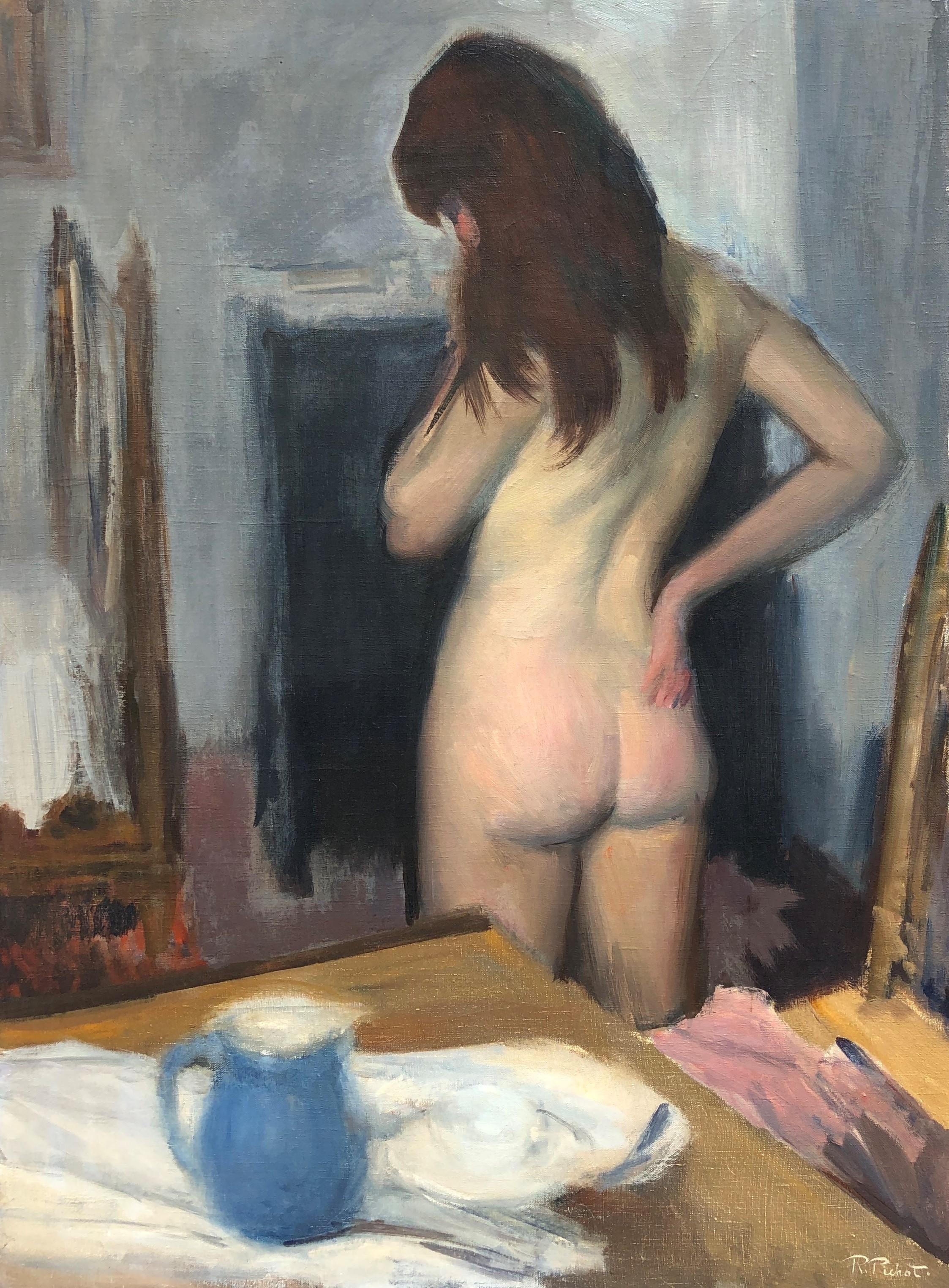 Ramon Pichot i Soler Nude Painting - Ramón Pichot female nude original oil painting canvas c.1960