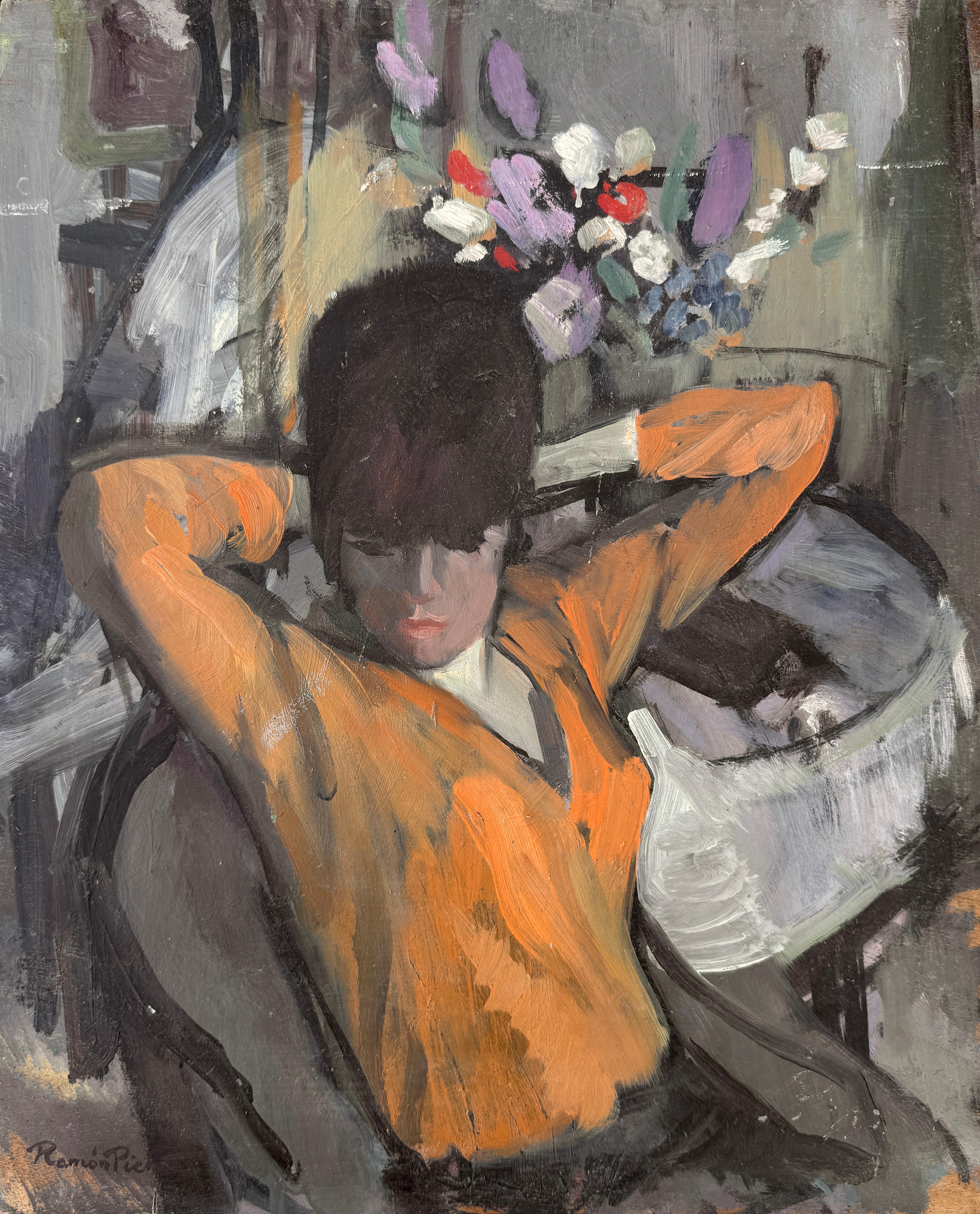 Liegende Frau Öl auf Karton Gemälde