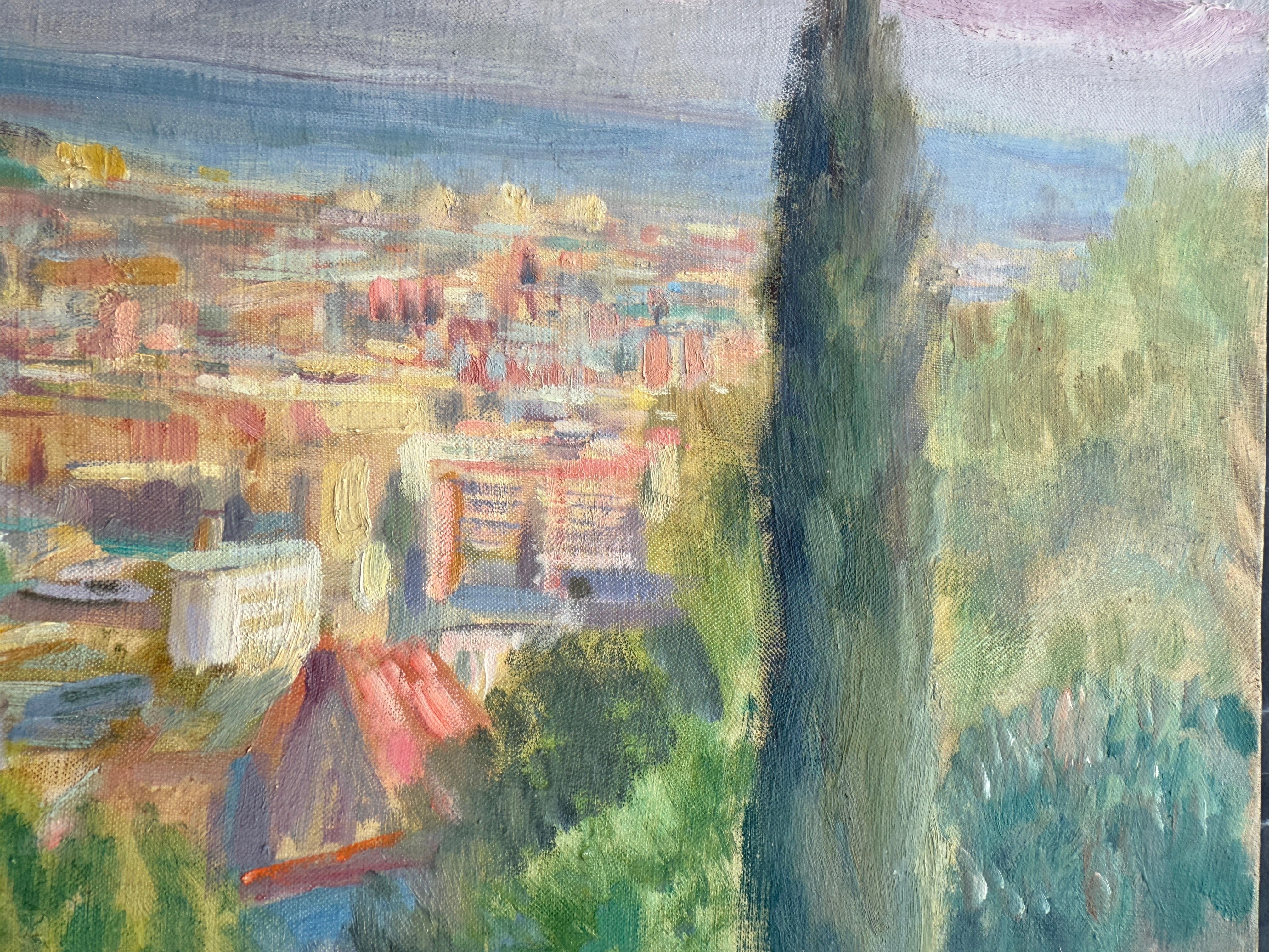 Blick auf Barcelona vom Montjuïc Spanien Öl auf Leinwand Gemälde (Post-Impressionismus), Painting, von Ramon Pichot i Soler