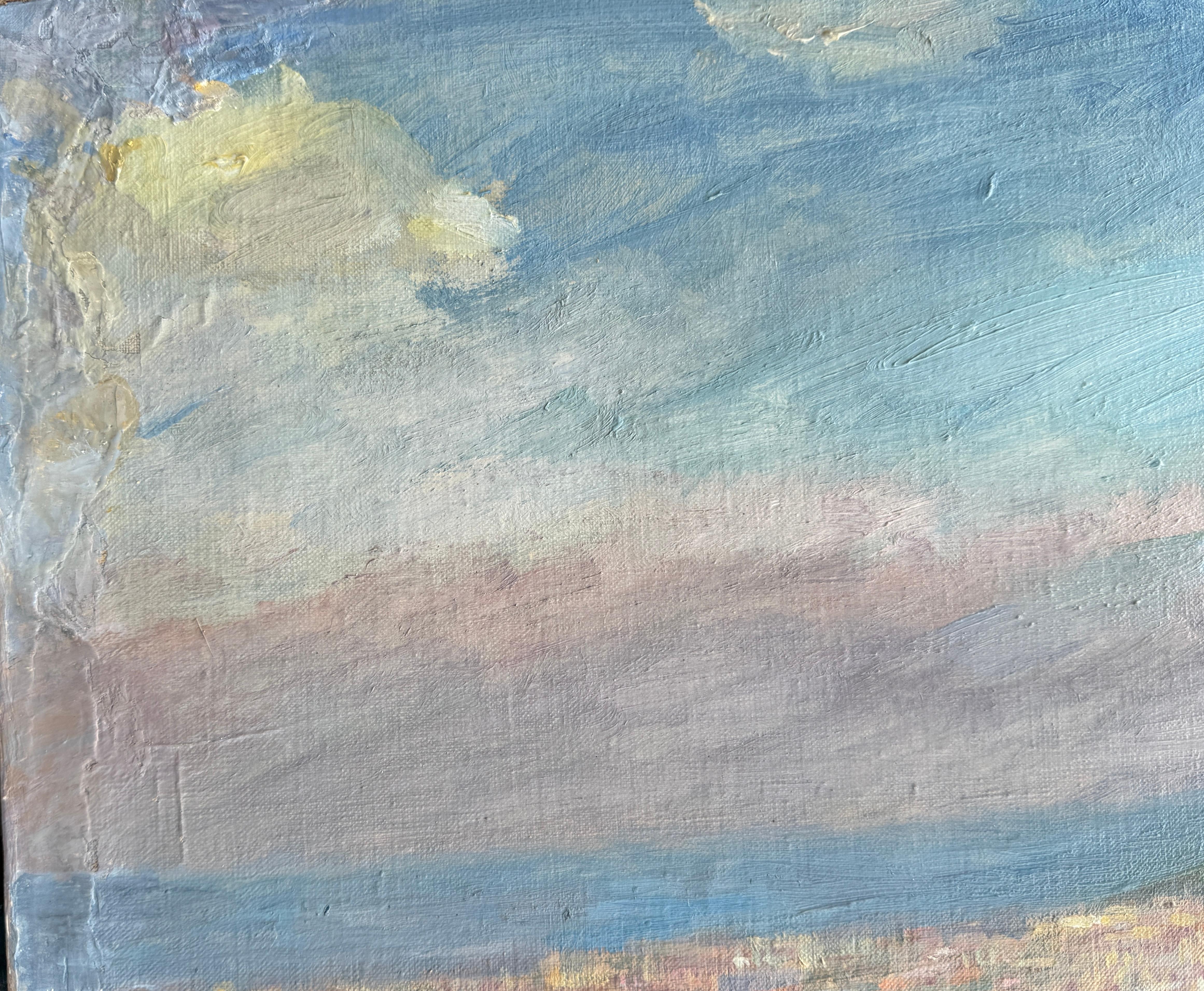 Blick auf Barcelona vom Montjuïc Spanien Öl auf Leinwand Gemälde (Grau), Landscape Painting, von Ramon Pichot i Soler