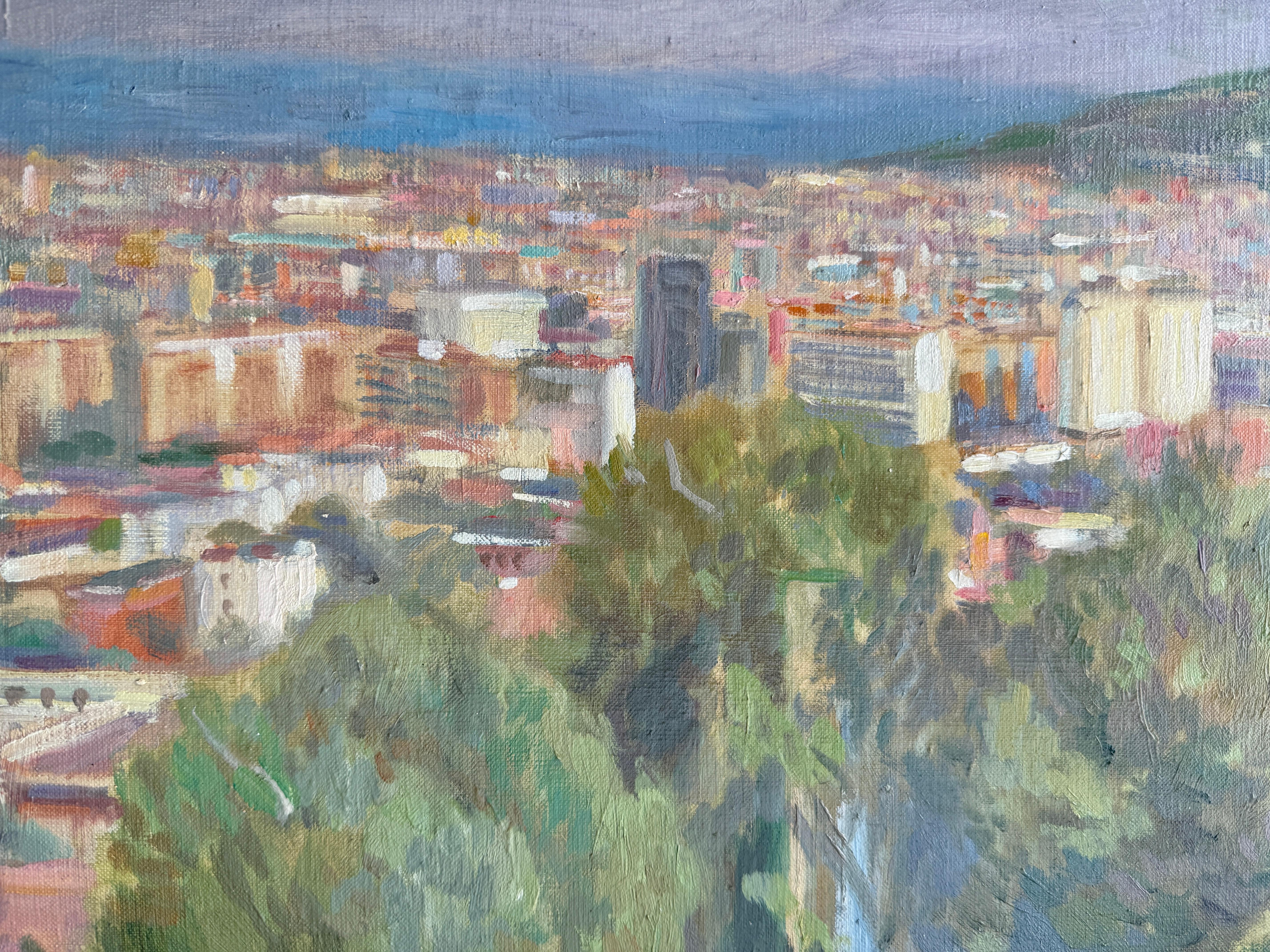 Titel: Blick auf Barcelona vom Montjuïc
Künstler: Ramón Pichot Soler (Figueres, 1924 - Barcelona, 1996)
Technik: Öl auf Leinwand
Abmessungen: 65 × 100 cm (25,6 × 39,4 Zoll)
Unterlage: Leinwand auf dem originalen Holzrahmen montiert
Zustand: Gut.