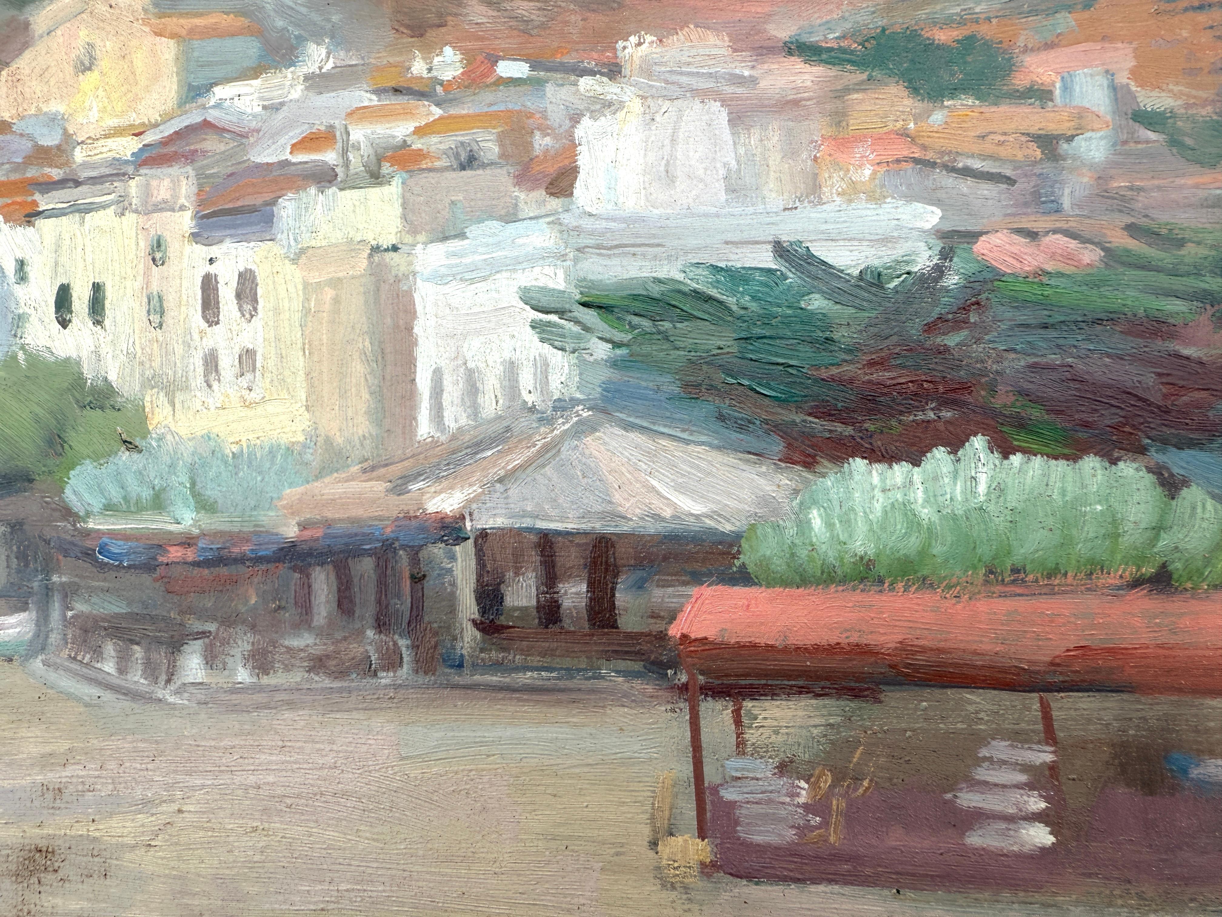 Ansicht von Cadaqués Öl auf Karton Gemälde mediterrane Landschaft Spanien (Post-Impressionismus), Painting, von Ramon Pichot i Soler