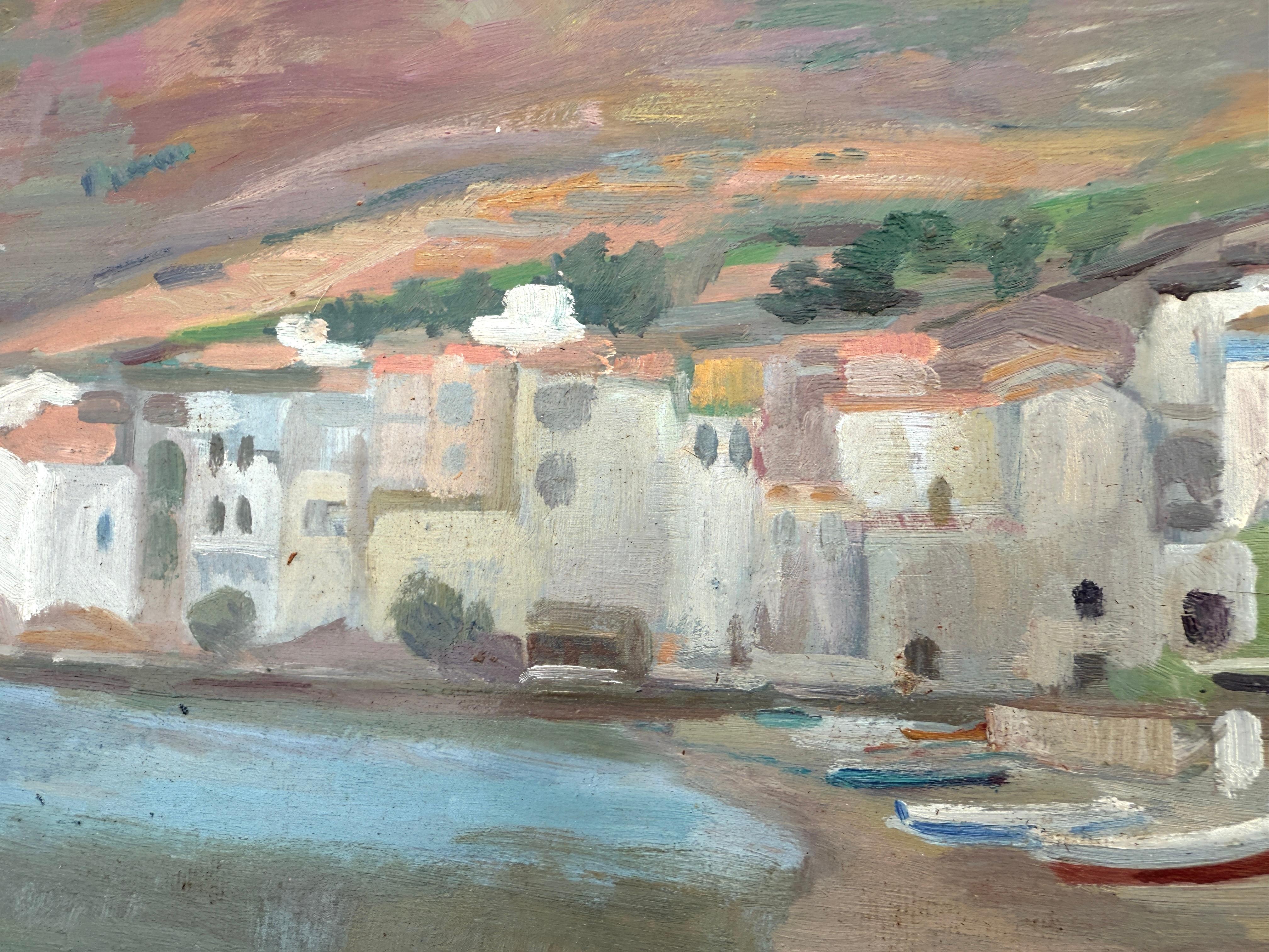 Ansicht von Cadaqués Öl auf Karton Gemälde mediterrane Landschaft Spanien im Angebot 1