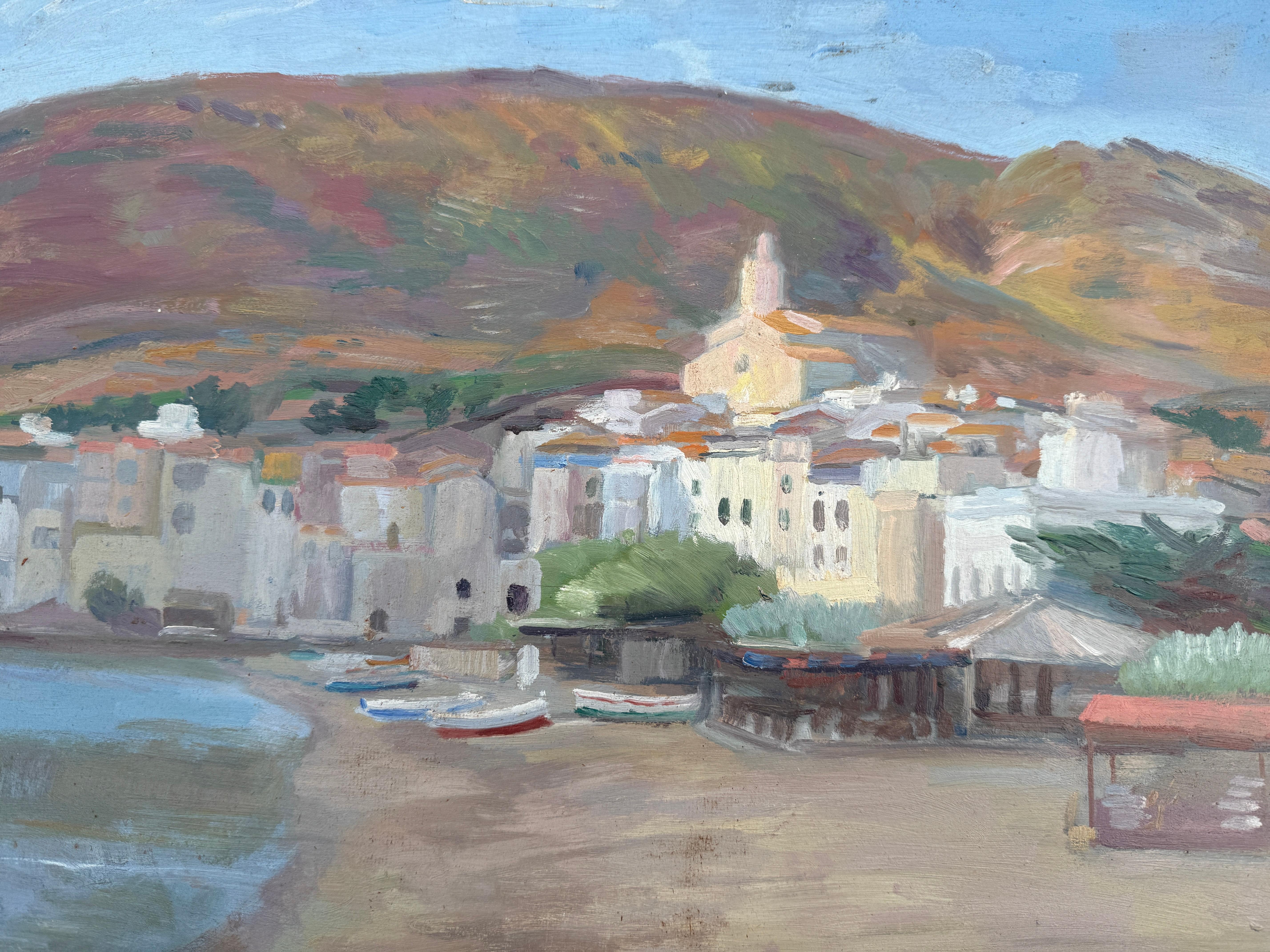 Ansicht von Cadaqués Öl auf Karton Gemälde mediterrane Landschaft Spanien im Angebot 2
