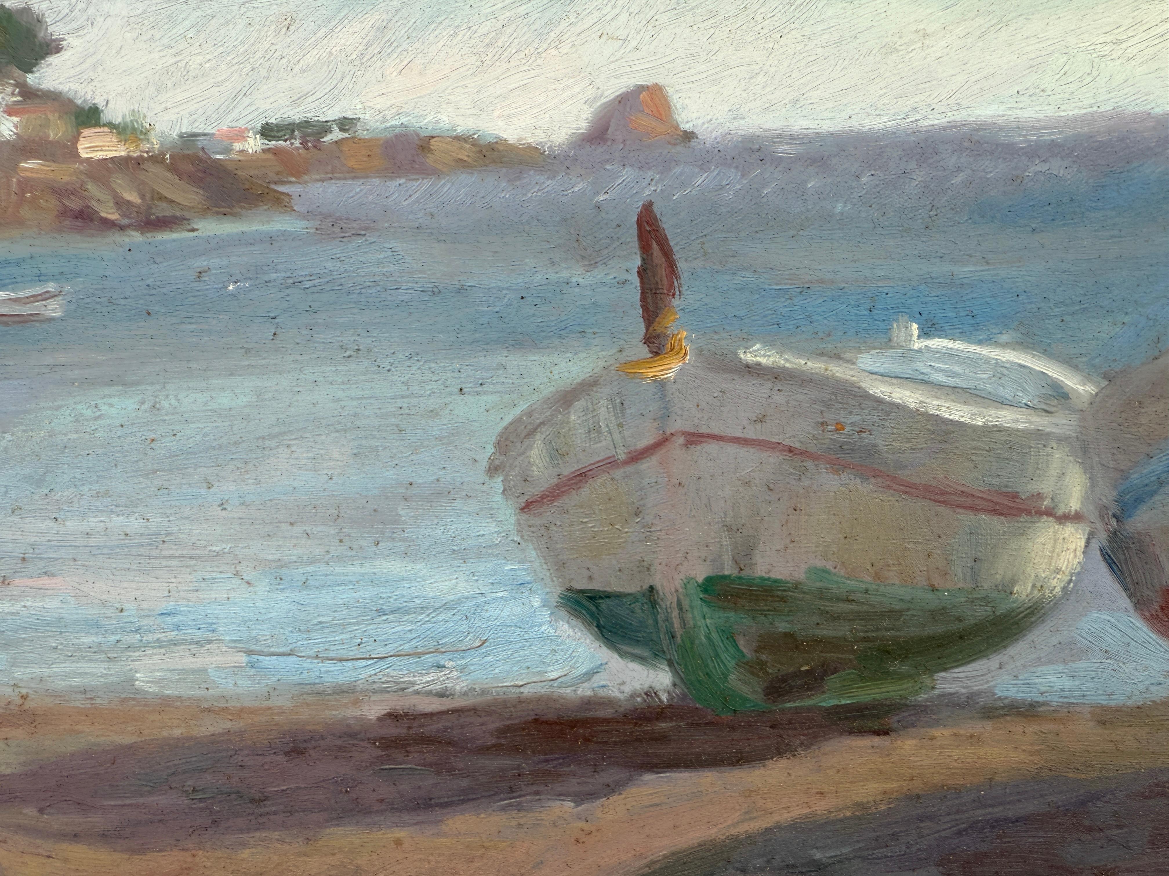 Titel: Ansicht von Cadaqués mit Booten

Künstler: Ramón Pichot Soler (Figueres, 1924 - Barcelona, 1996)

Medium: Öl auf Platte

Abmessungen: 33 x 55 cm (13 x 21,7 Zoll)

Datum: ca. 1975

Unterschrift: Signiert unten links: Ramón Pichot

Zustand: