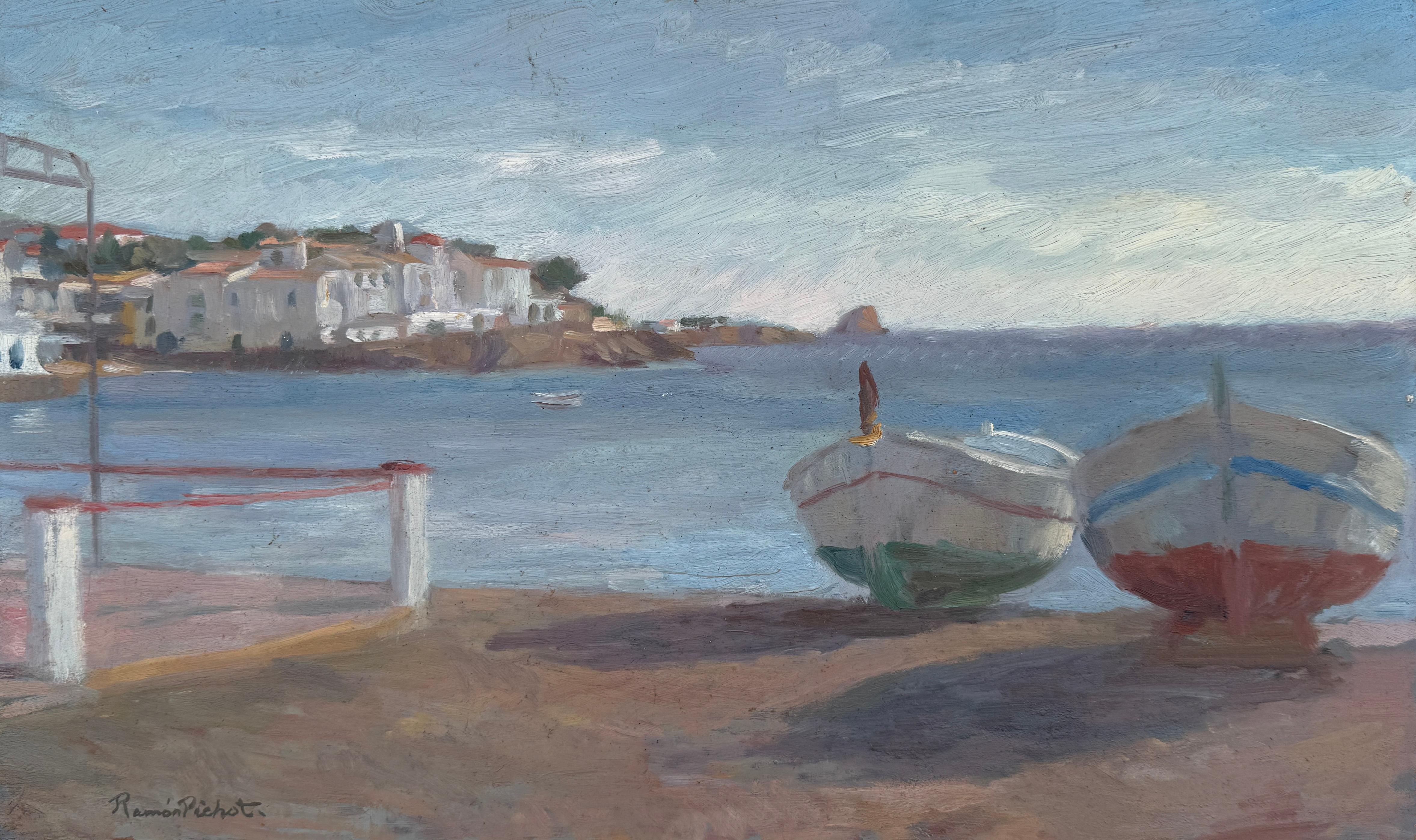 Vista di Cadaqués con barche Spagna paesaggio marino spagnolo
