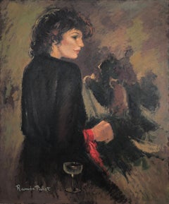 Mujer con vaso óleo sobre tabla pintura Ramón Pichot