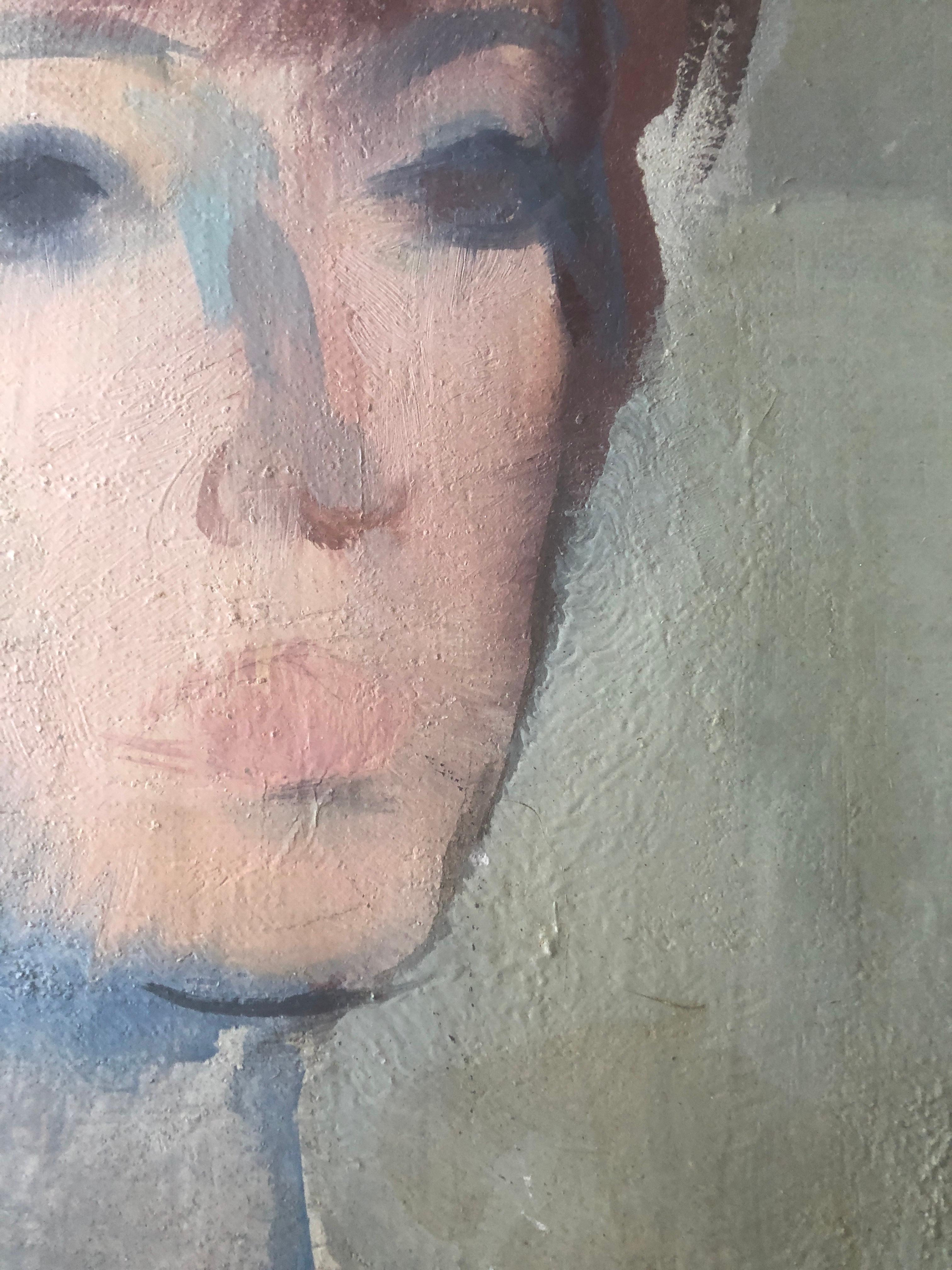 Visage de femme huile sur toile - Impressionnisme Painting par Ramon Pichot i Soler