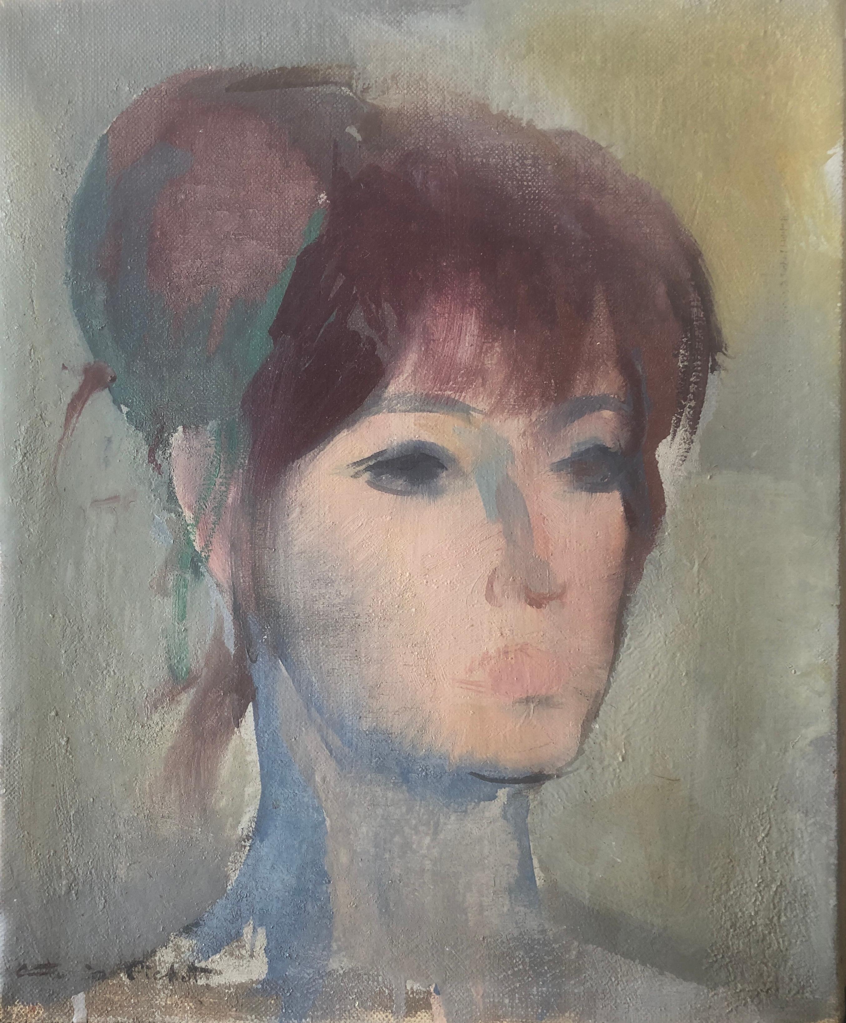 Portrait Painting Ramon Pichot i Soler - Visage de femme huile sur toile