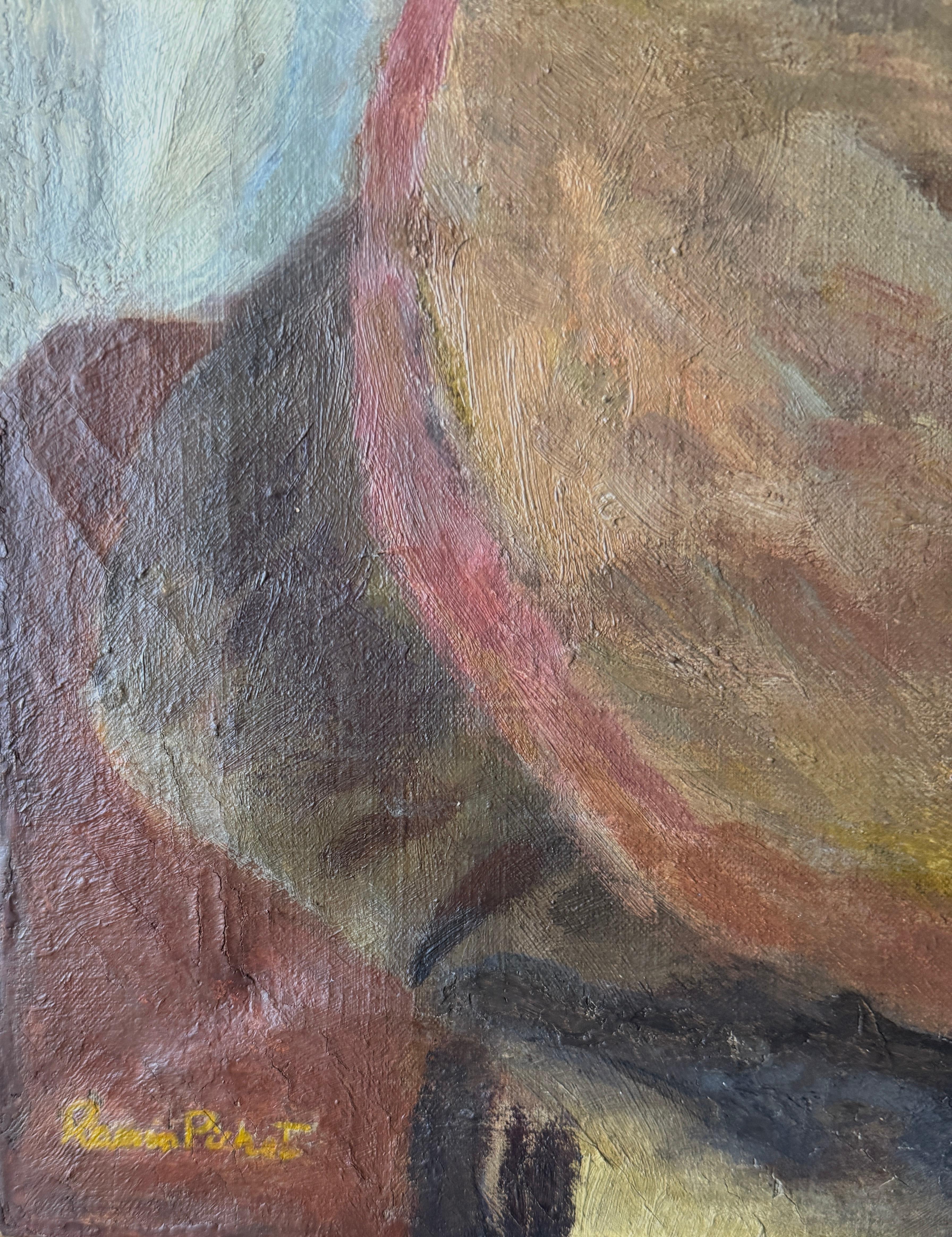 Junge Frau mit Blumen Öl auf Leinwand Gemälde – Painting von Ramon Pichot i Soler