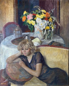 Junge Frau mit Blumen Öl auf Leinwand Gemälde