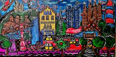 155 Barcelona 3 Original Acrylic Painting, Abstract Expressionist, Framed