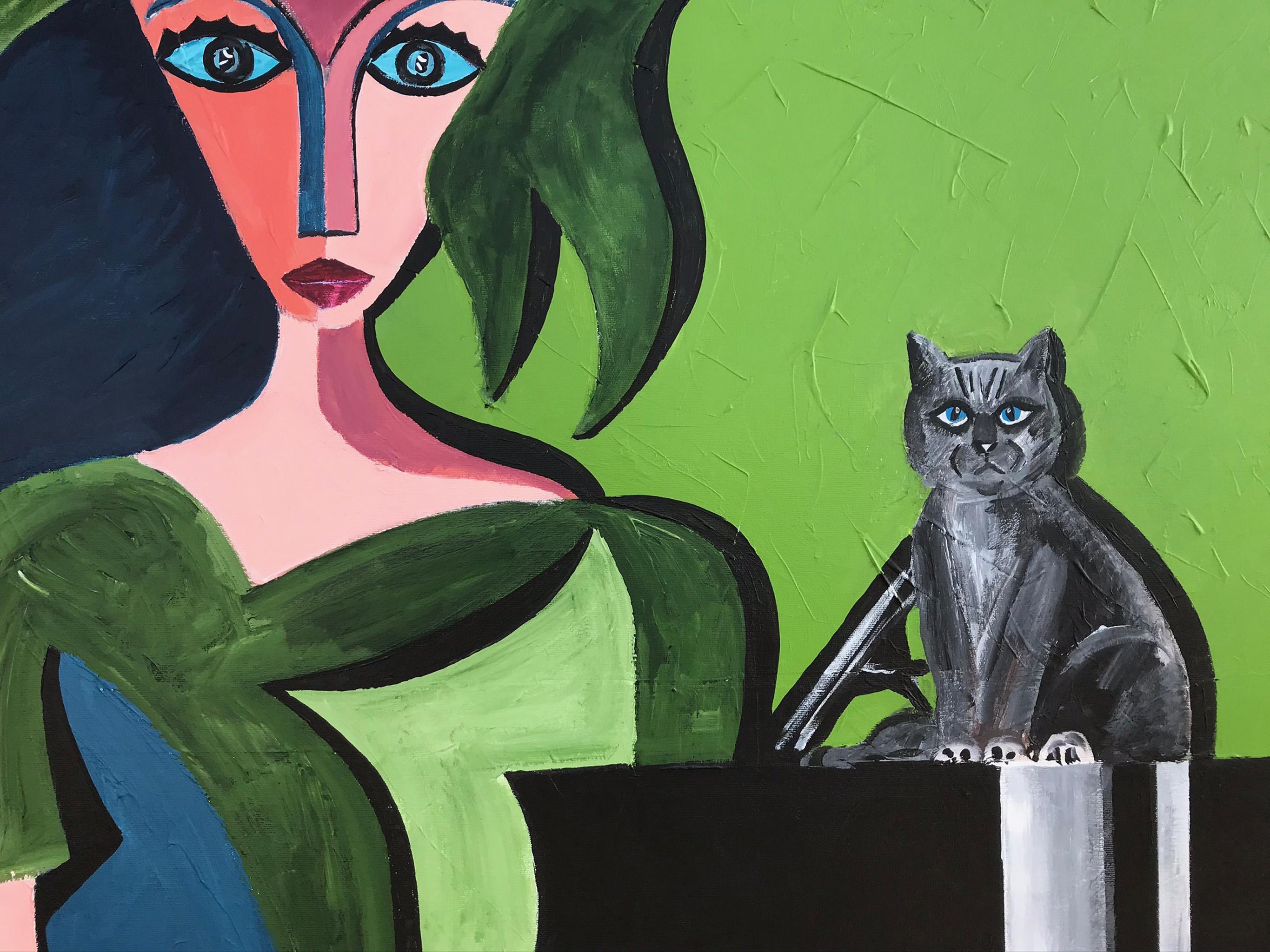 Ramon Poch  Woman over Green 100 x 130 cm  acrylic painting For Sale 4