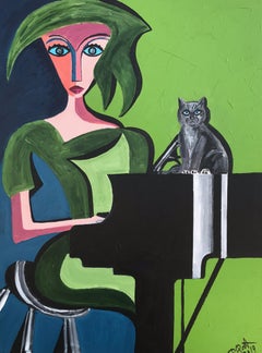 23.-Woman over green 100 x 130 cm  acrylic painting