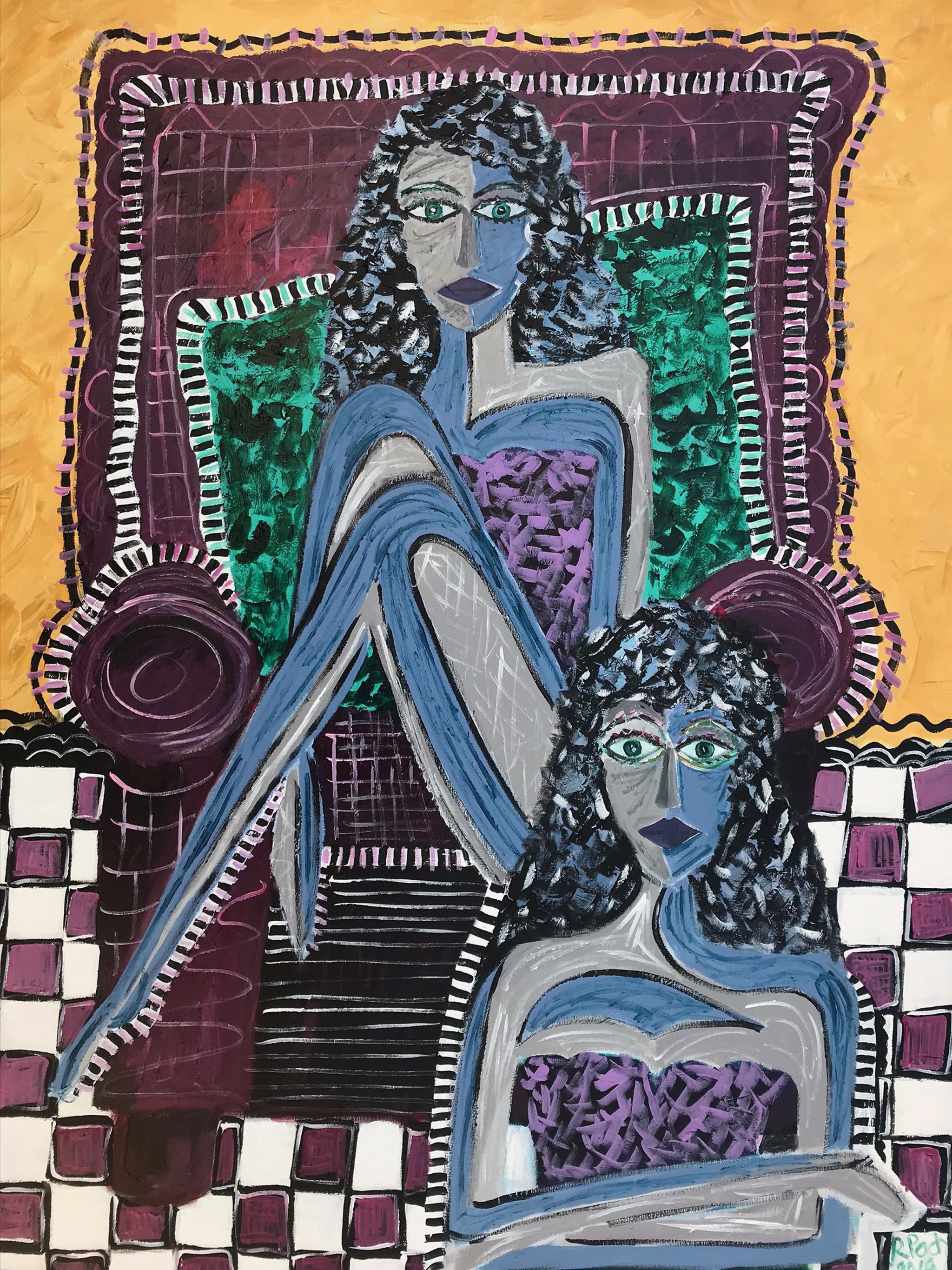 R. Poch. 45 Two Woman 5.   acrylic painting