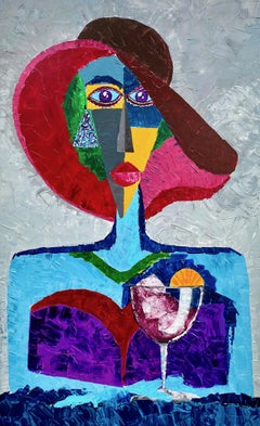 86.-Woman in blue   130 x 80 original acrylic painting