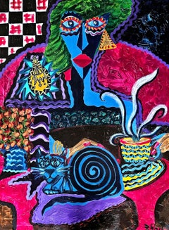 Felix in Blue 131 Acrylic Painting, Expressionist Style, Framed, 2010+