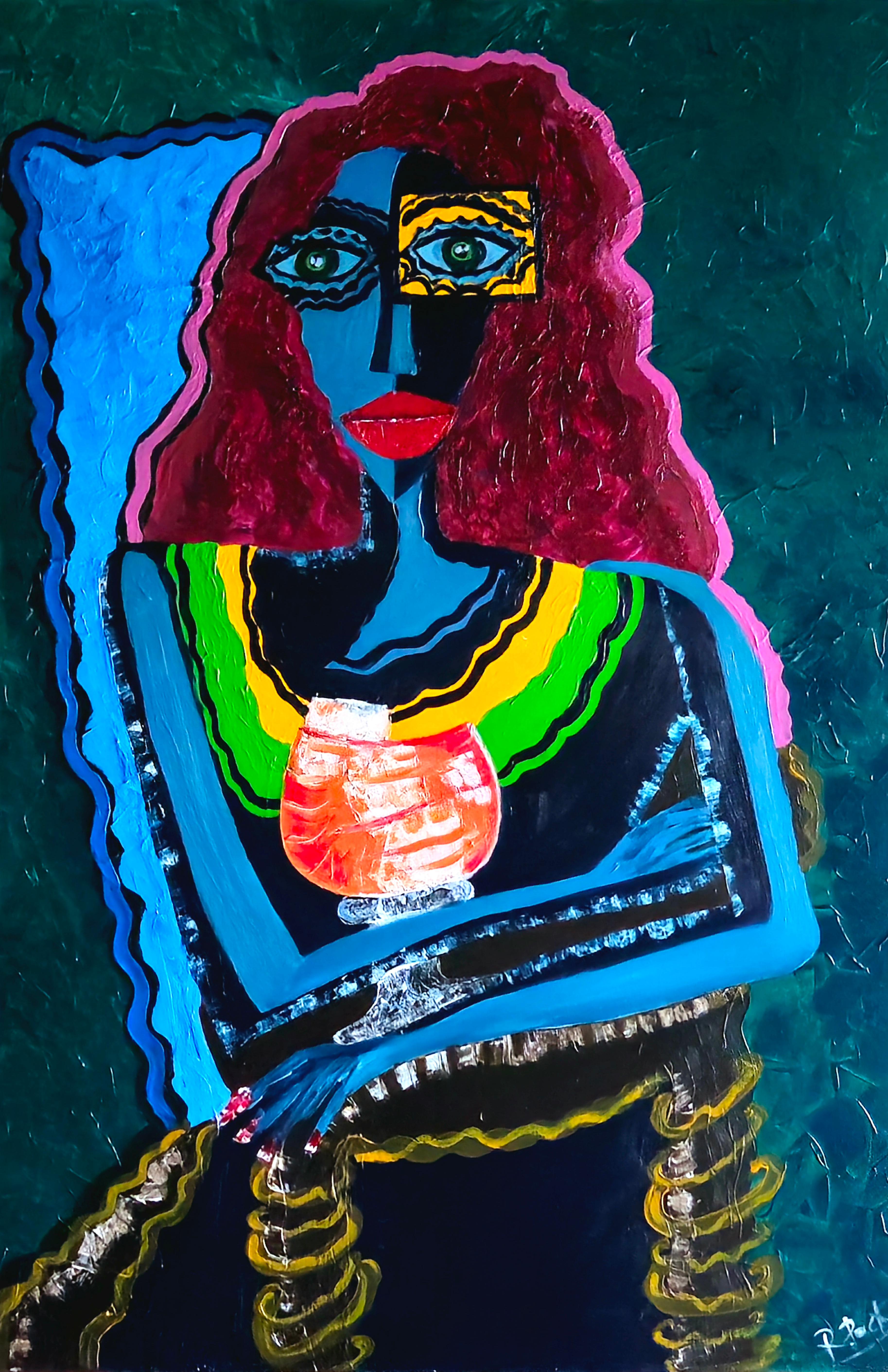 Poch 128 Elle Original Acrylic Painting, Expressionist Style, Framed, 2010+