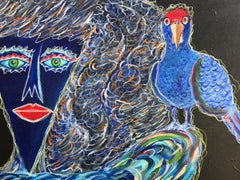 POch 25 Family in Blue Acrylic Painting, Abstract Expressionism, Unframed