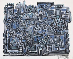 Poch 44 Blue The Machine 2 Acrylic Painting, Contemporary, Framed, 2010+