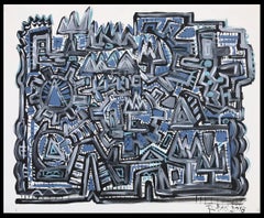 Poch 44 Blue The Machine 2 Acrylic Painting, Contemporary, Framed, 2010+