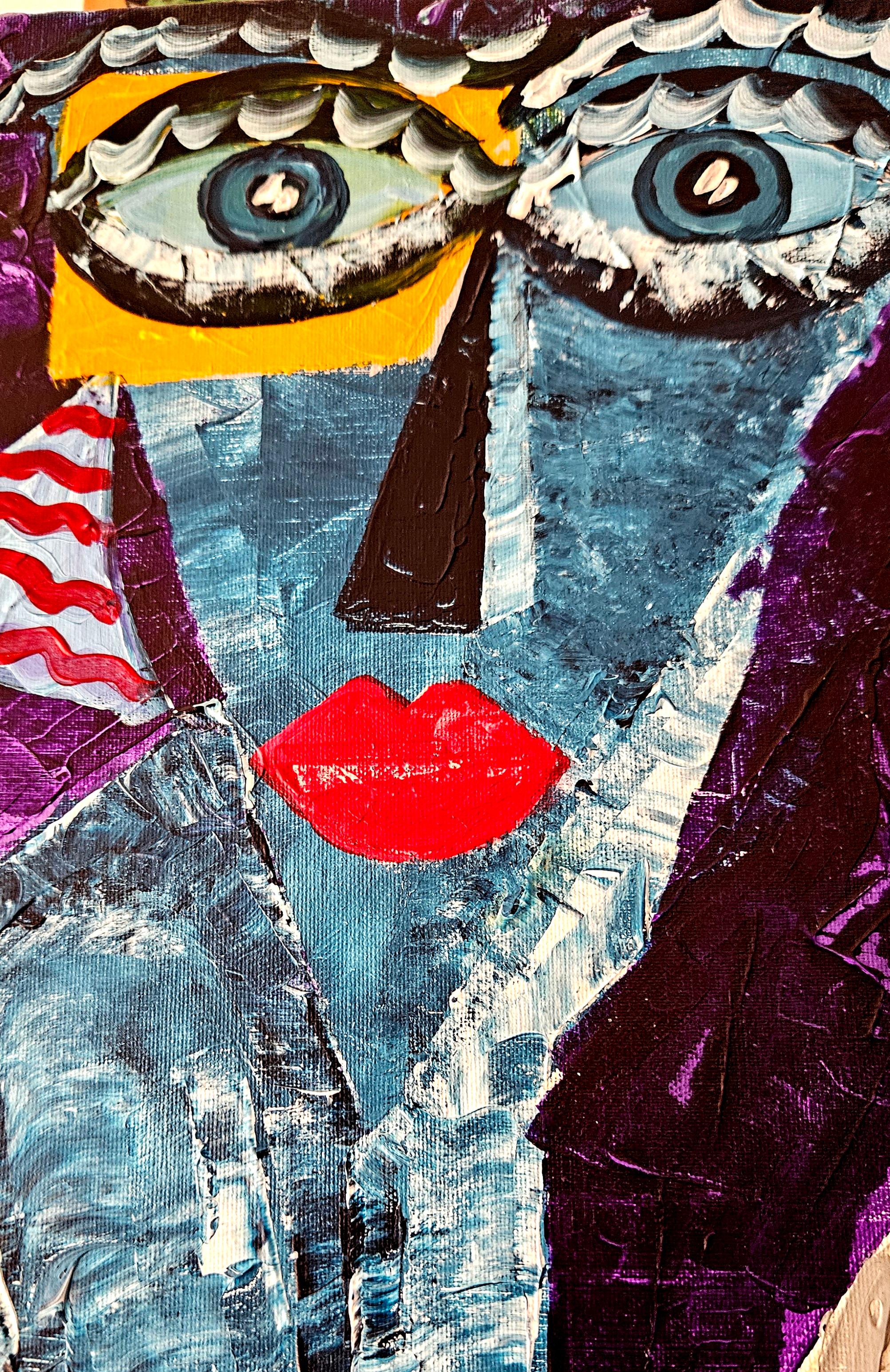 R. Poch 10 Maria in Blau Original-Acrylgemälde (Beige), Abstract Painting, von Ramon Poch