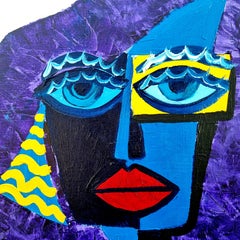 R. Poch 101 Femme bleue CONSUELO. Peinture acrylique originale, 120 x 120 cm