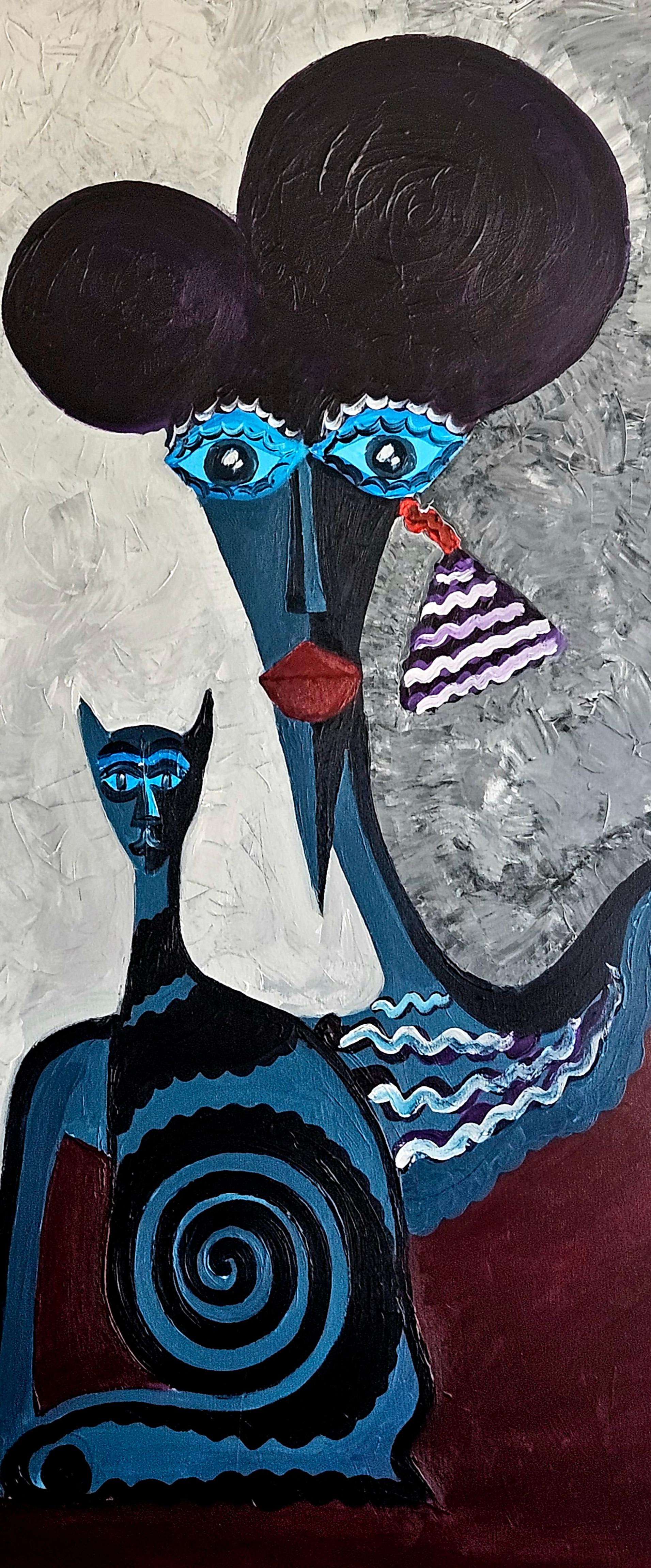 R. Poch Mariana con Felix 140 x 60 cm original acrylic painting - Painting by Ramon Poch