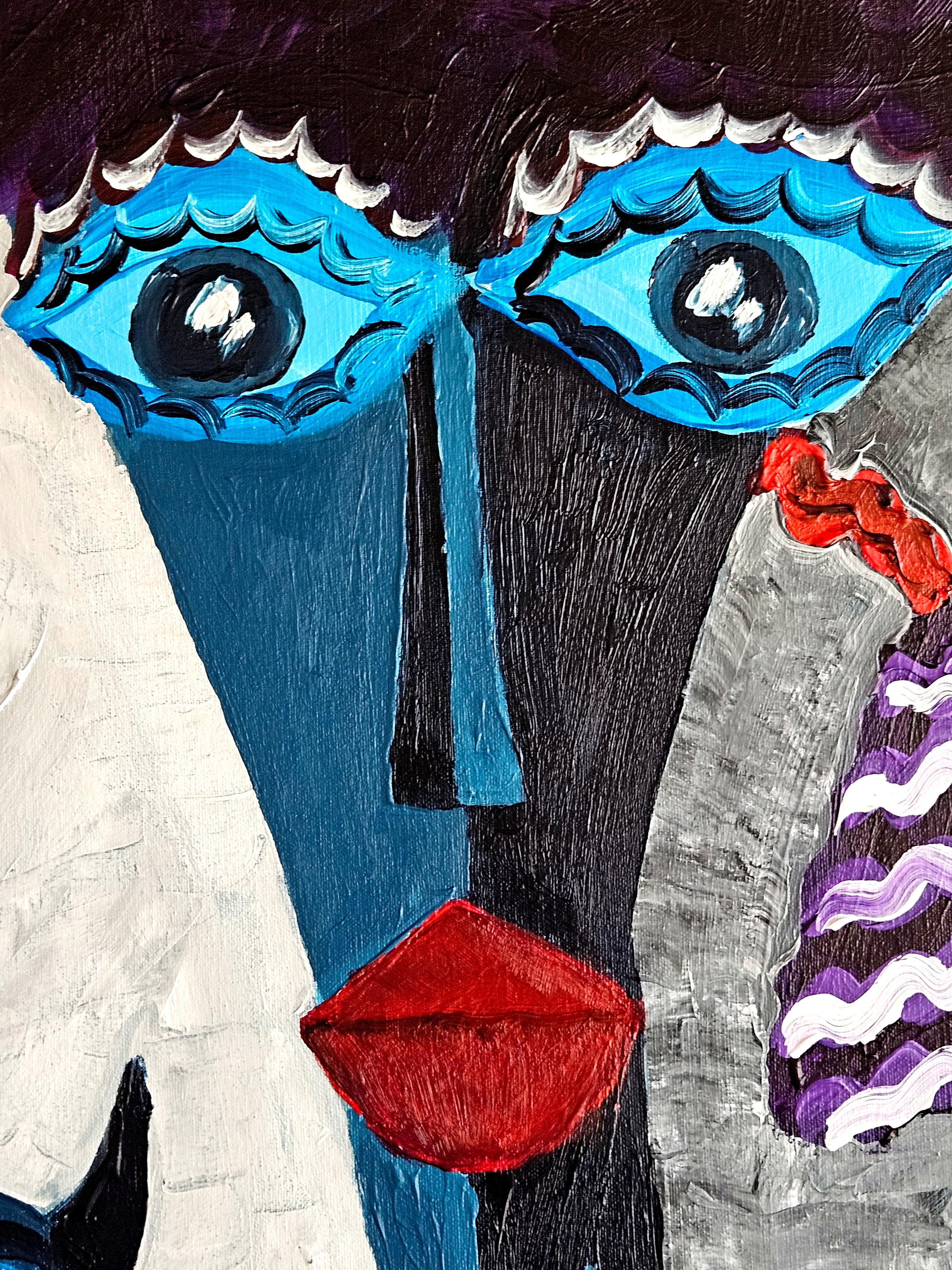 R. Poch Mariana con Felix 140 x 60 cm original acrylic painting For Sale 1