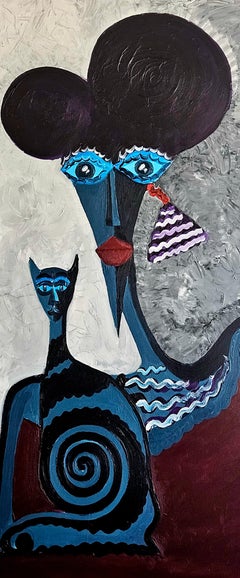 R. Poch Mariana con Felix 140 x 60 cm pintura acrílica original