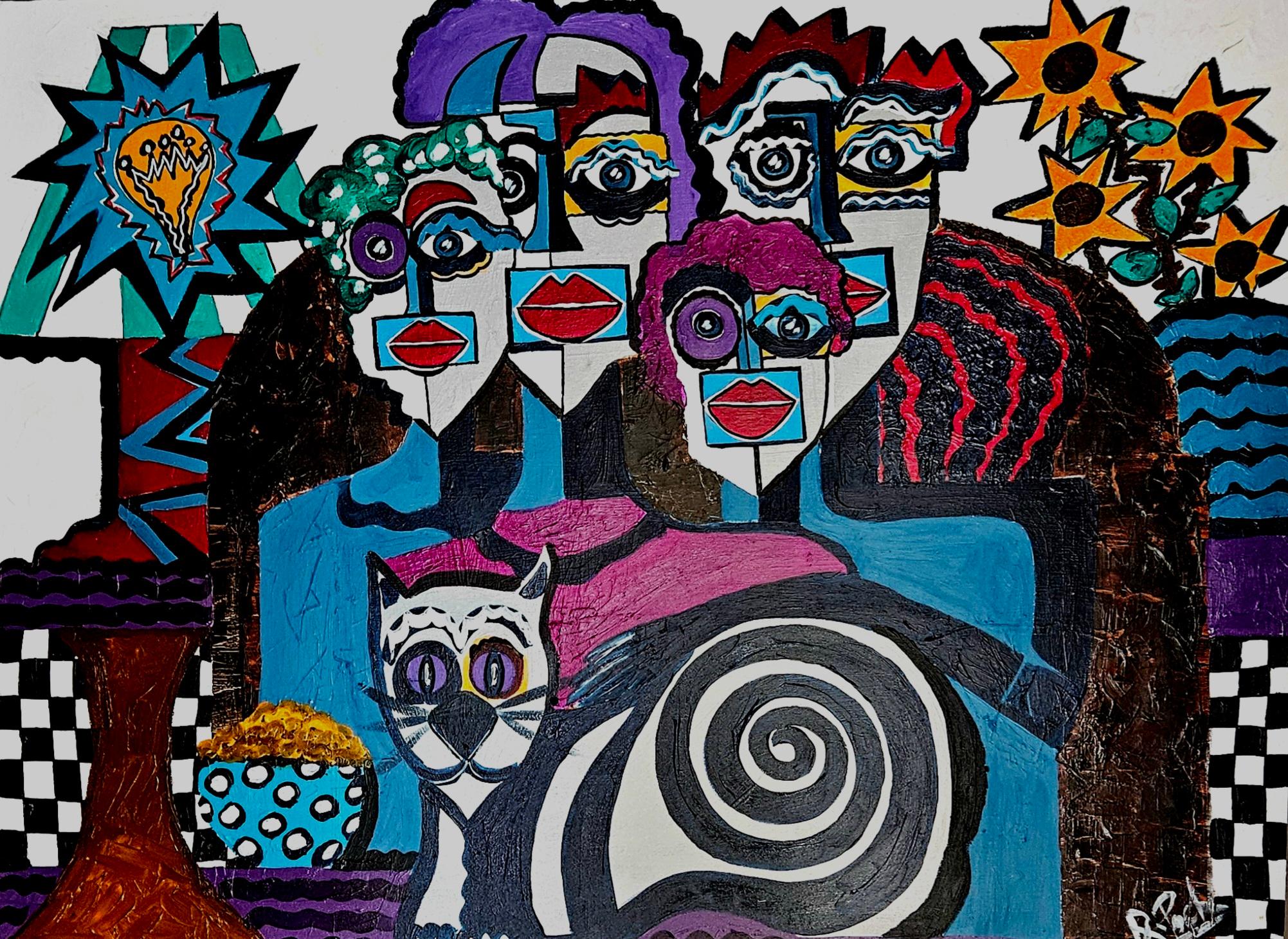 R. Poch 11 Retrato Familiar original Acryl – Painting von Ramon Poch