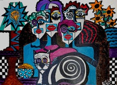 R. Poch 11 Retrato Familiar original acrílico