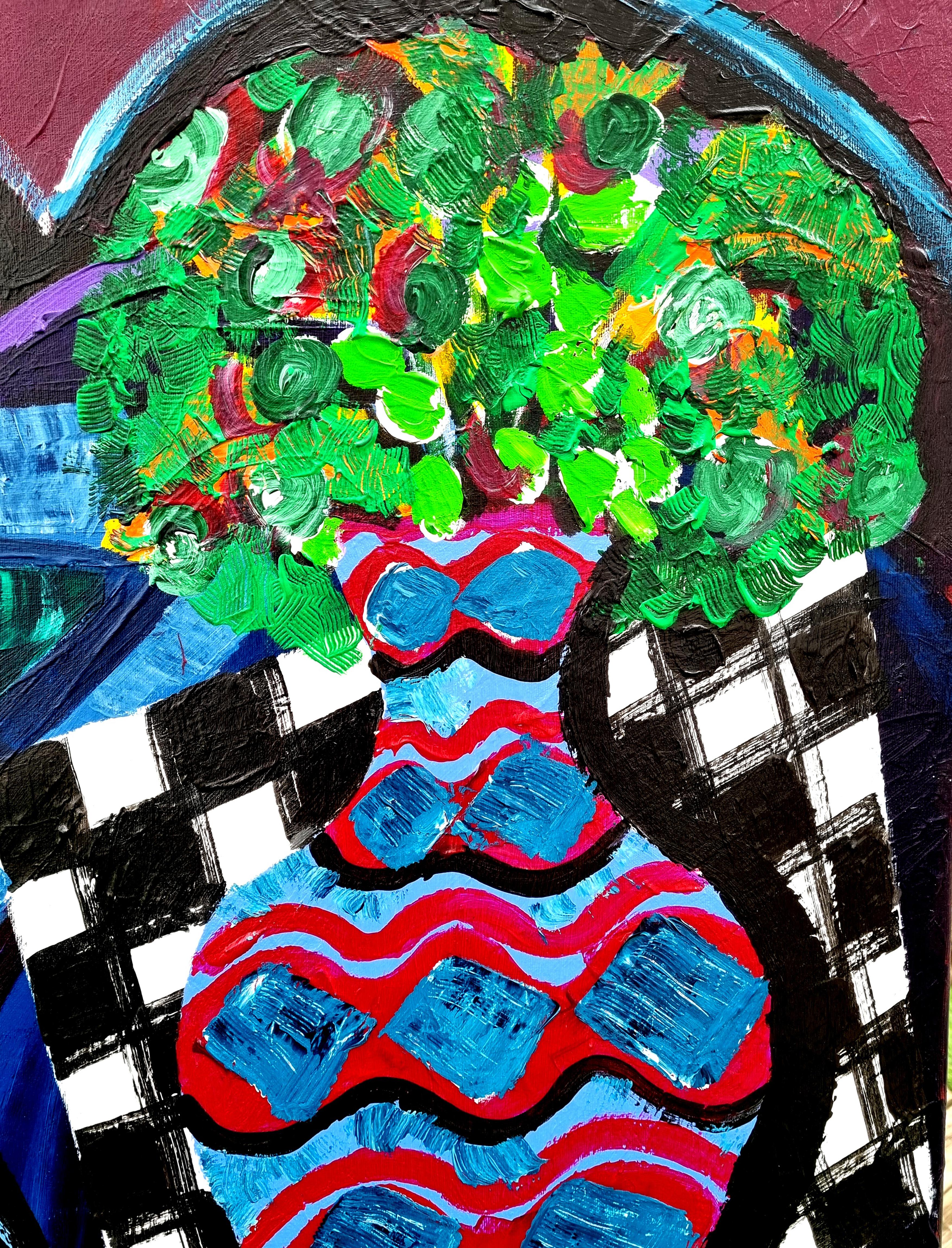 R. Poch 33 Mujeres  Sombrero  Rojo  Cuadrado  Grande. 97. Cóctel de naranja  acrílico original - Painting de Ramon Poch