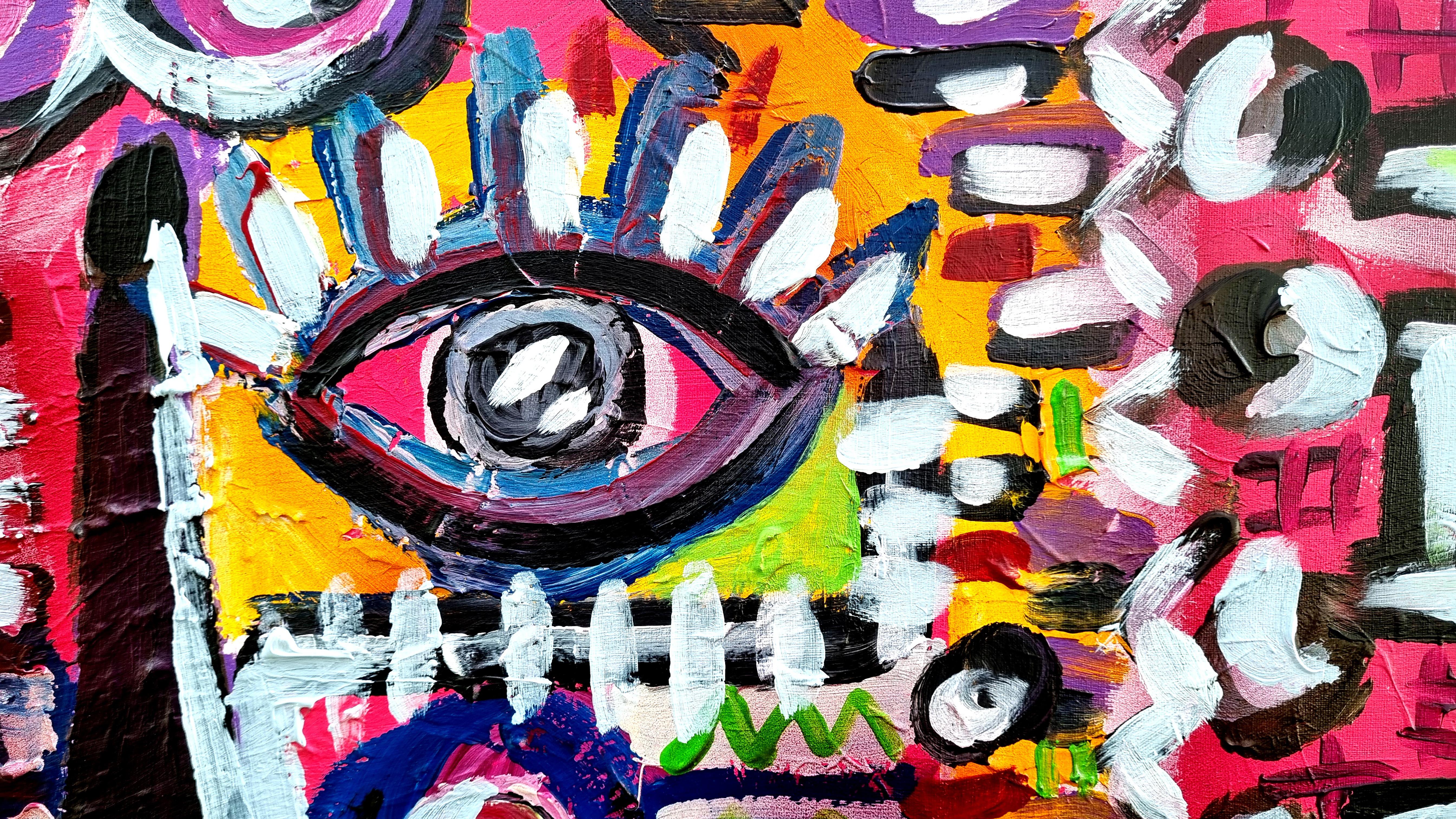 R. Poch  116   Rouge.  La peinture acrylique originale 120X120 cm - Expressionnisme abstrait Painting par Ramon Poch