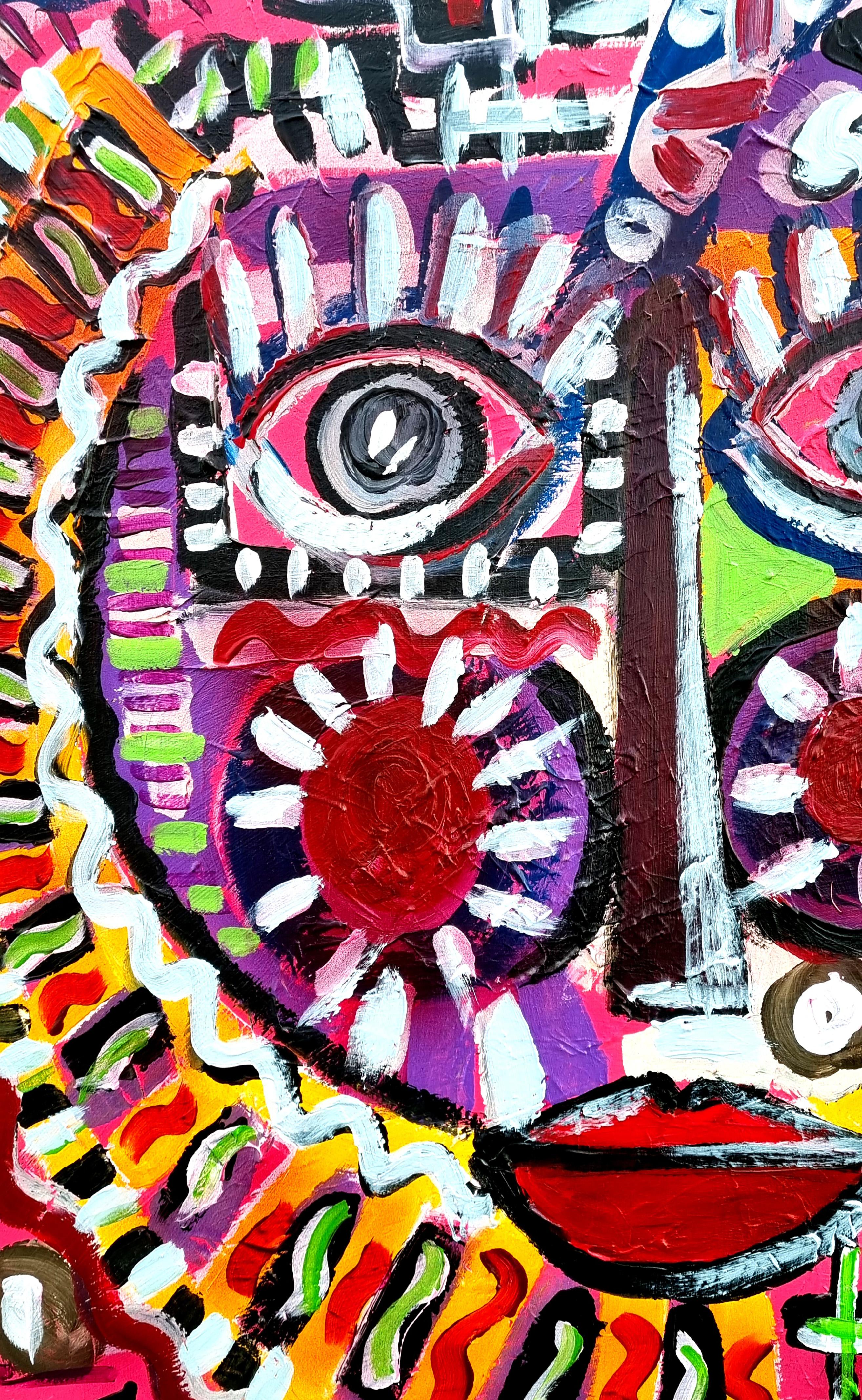 R. Poch  116   Rouge.  La peinture acrylique originale 120X120 cm - Rose Abstract Painting par Ramon Poch