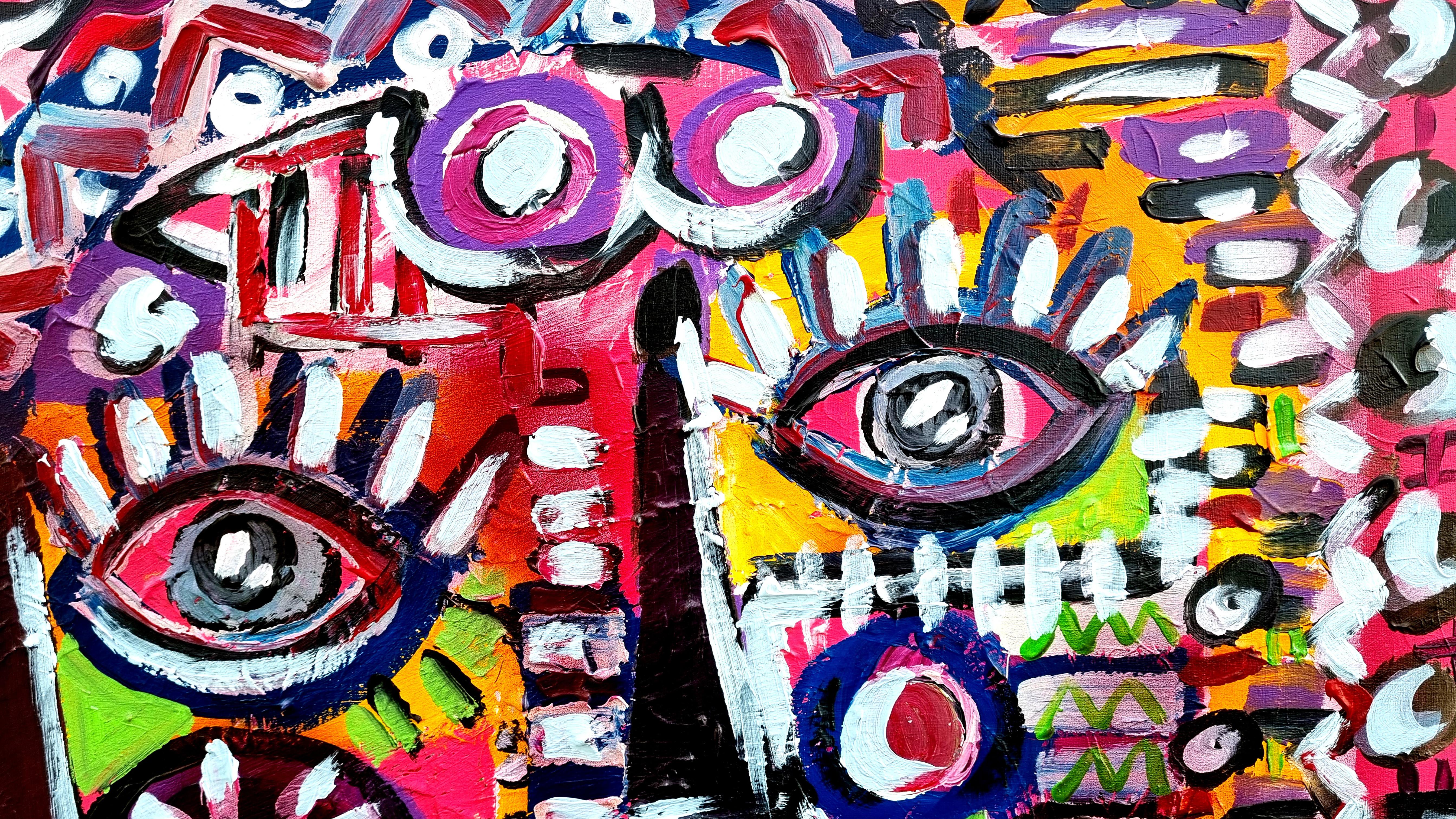 R. Poch  116   Rouge.  La peinture acrylique originale 120X120 cm en vente 1
