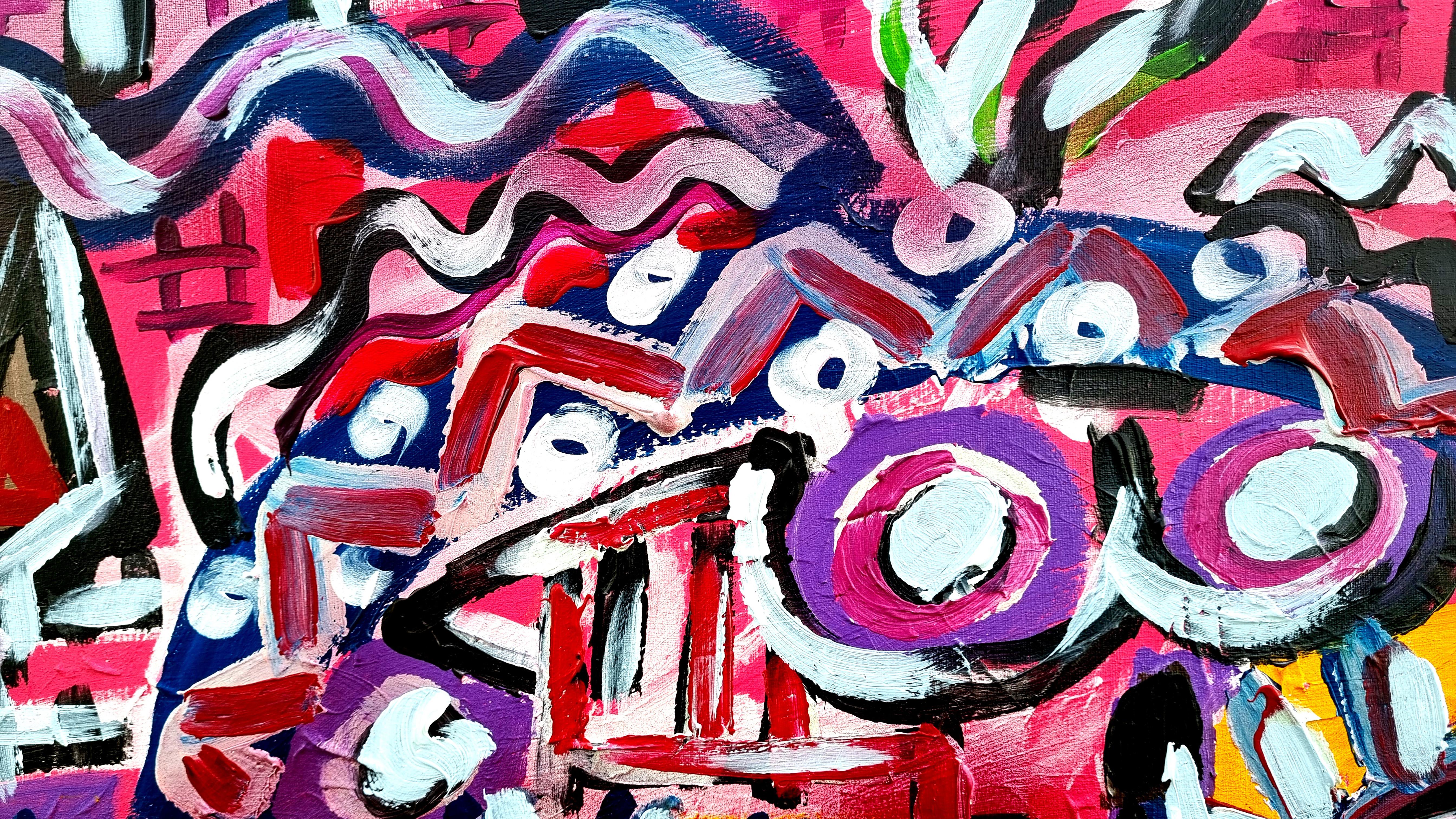 R. Poch  116   Rouge.  La peinture acrylique originale 120X120 cm en vente 2