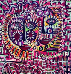 R. Poch 116 Red. 120X120 cm . original acrylic painting
