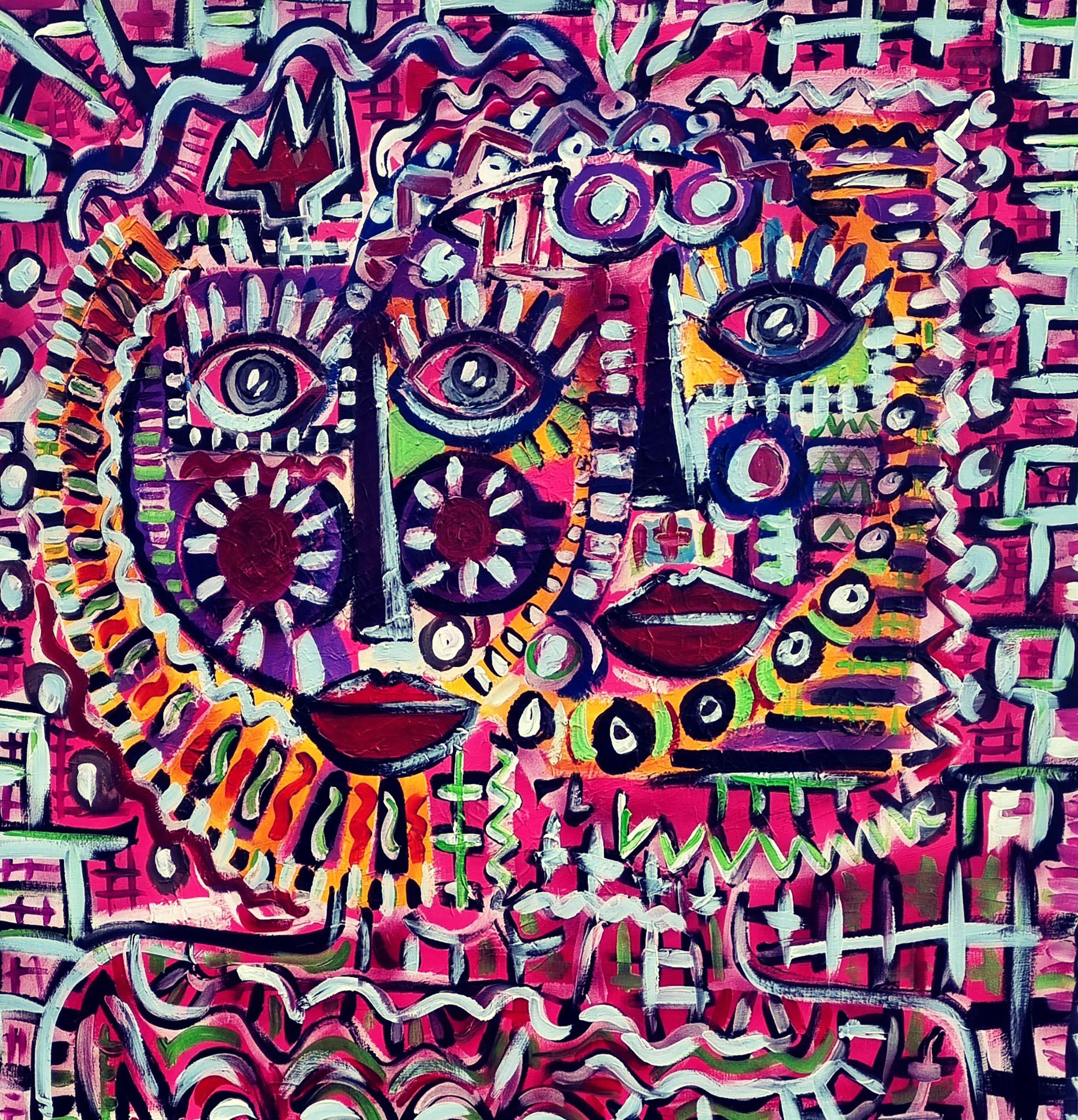 R. Poch  116   Red.  120X120 cm . original acrylic painting
