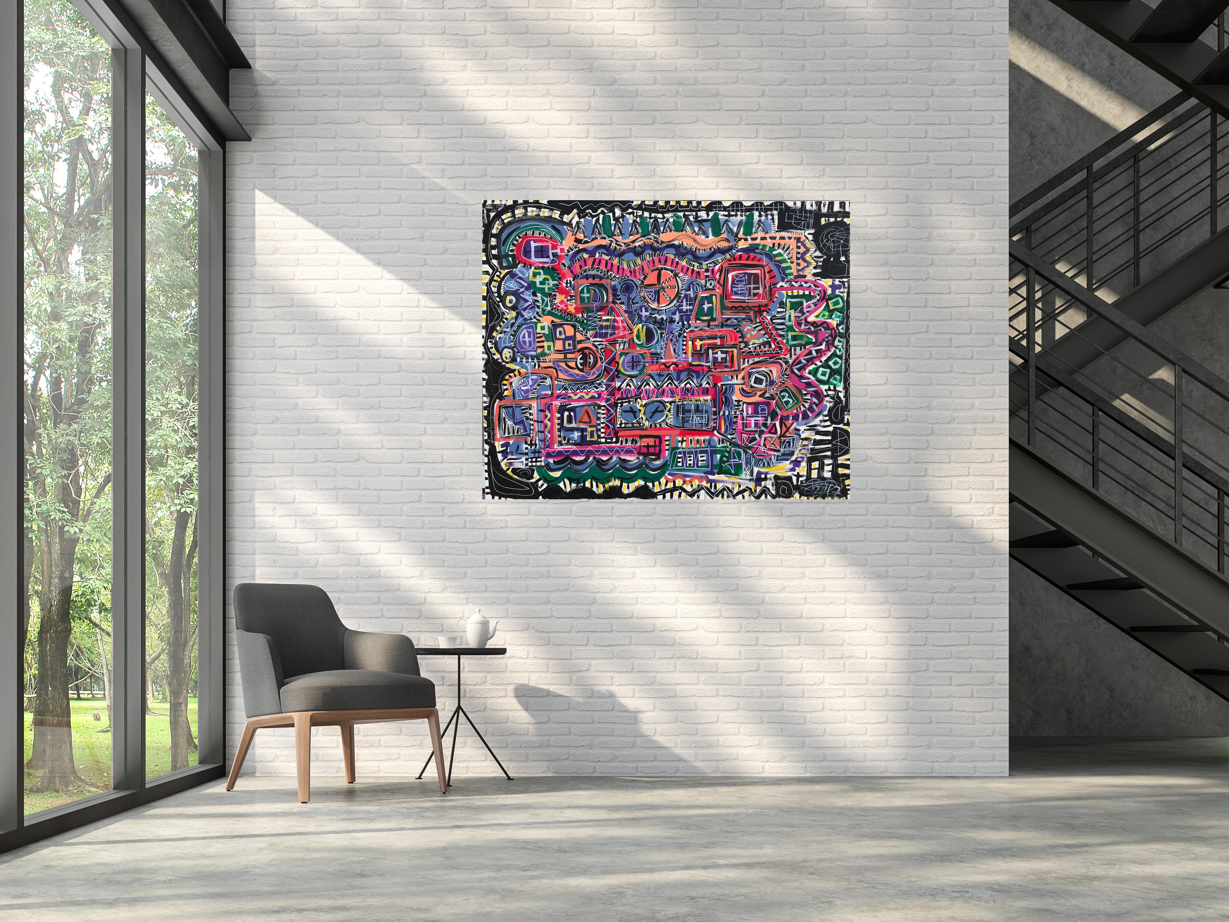 R. Poch 12 Großes Industrielabyrinth Original-Acrylgemälde im Angebot 1